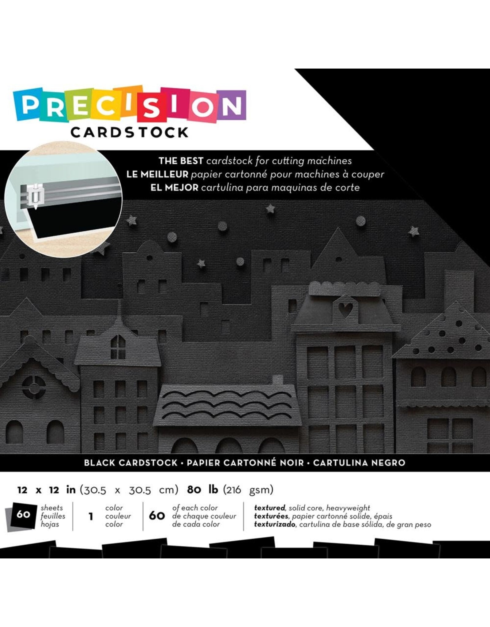 AMERICAN CRAFTS AMERICAN CRAFTS PRECISION CARDSTOCK BLACK TEXTURED 12X12 60PK