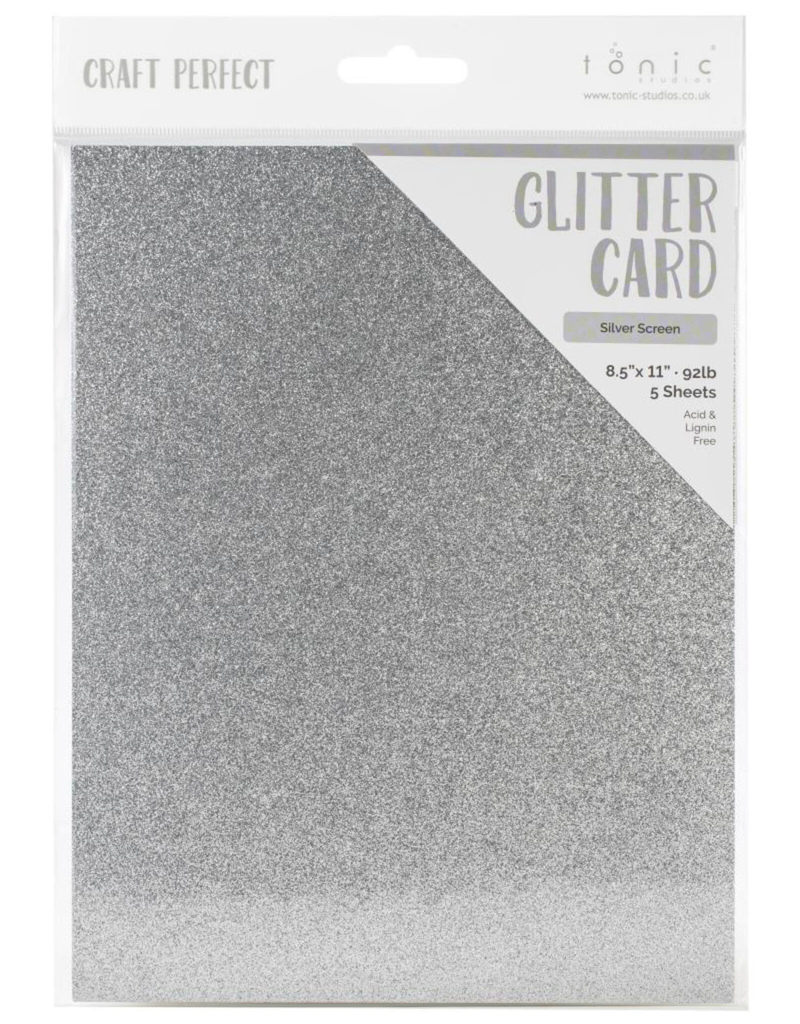 TONIC TONIC STUDIOS GLITTER CARD SILVER SCREEN 8.5X11 5PK