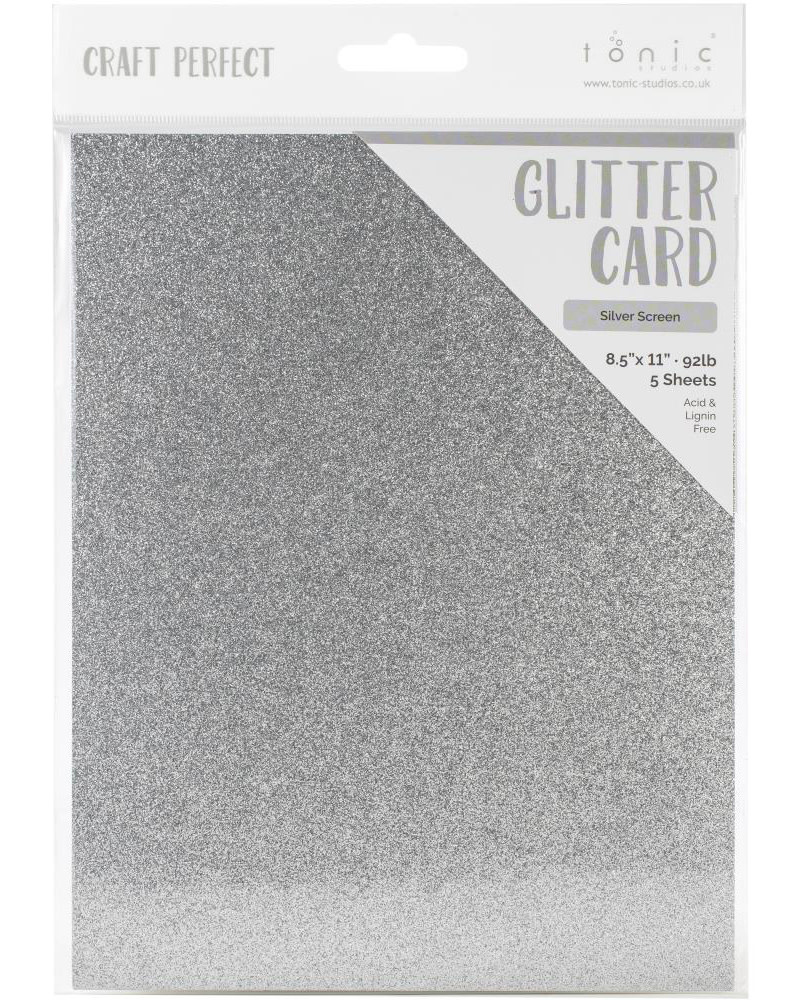 TONIC TONIC STUDIOS GLITTER CARD SILVER SCREEN 8.5X11 5PK