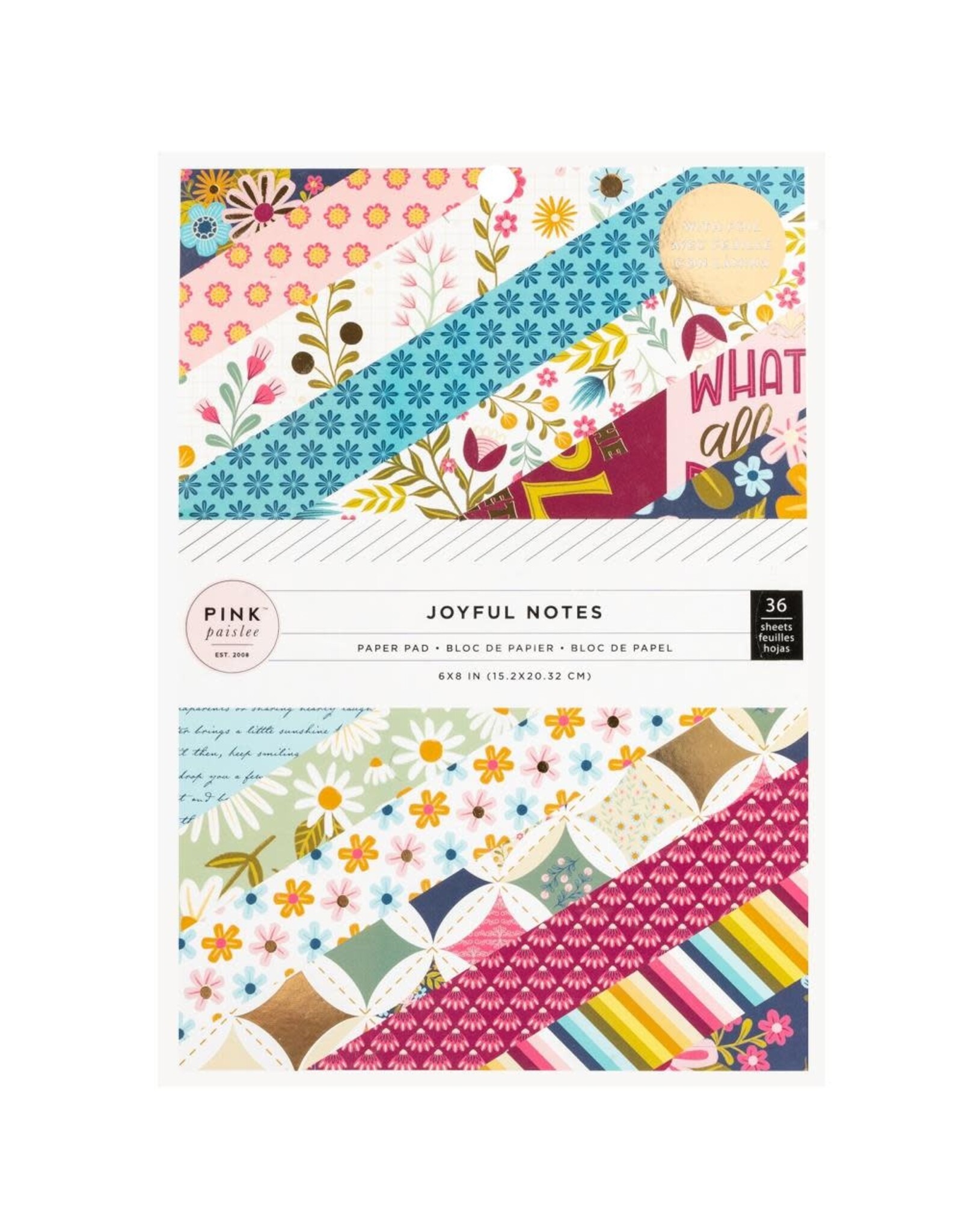 PINK PAISLEE GOLD FOIL, JOYFUL NOTES PAPER PAD 6X8