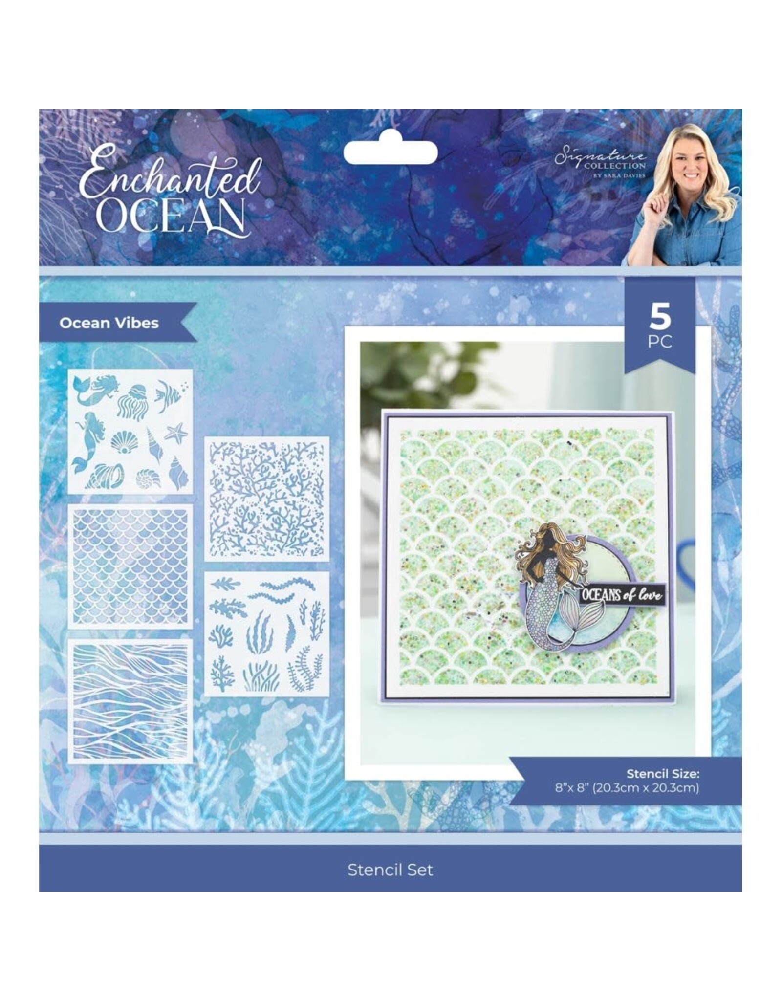 CRAFTERS COMPANION CRAFTER'S COMPANION ENCHANTED OCEAN OCEAN VIBES 8x8 STENCIL SET 2/PK