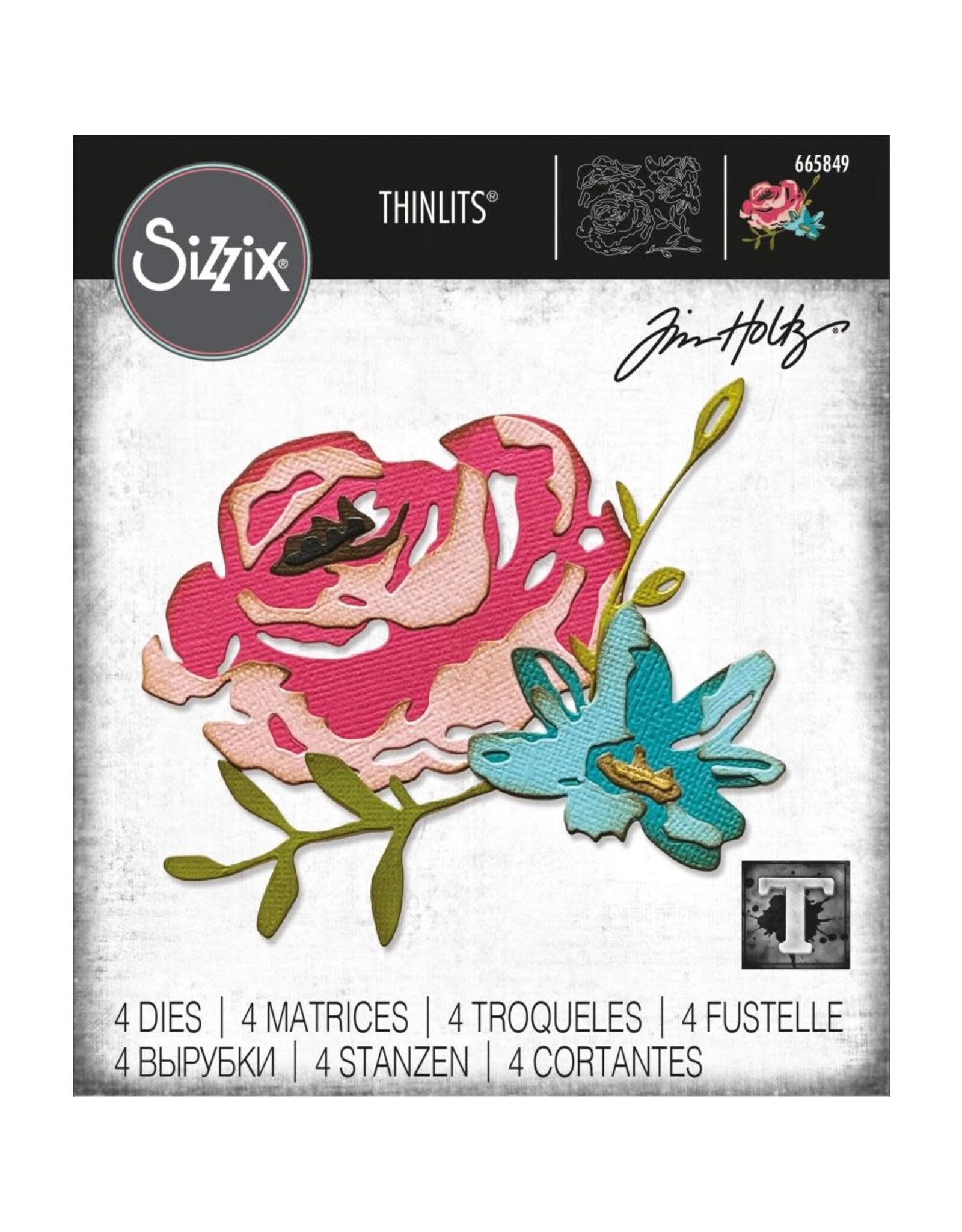 SIZZIX SIZZIX TIM HOLTZ THINLITS BRUSHSTROKE FLOWERS #4  DIE SET