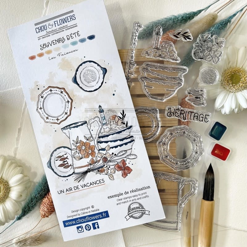 CHOU & FLOWERS CHOU & FLOWERS COLLECTION SOUVENIRS D'ETE FAIENCE CLEAR STAMP SET