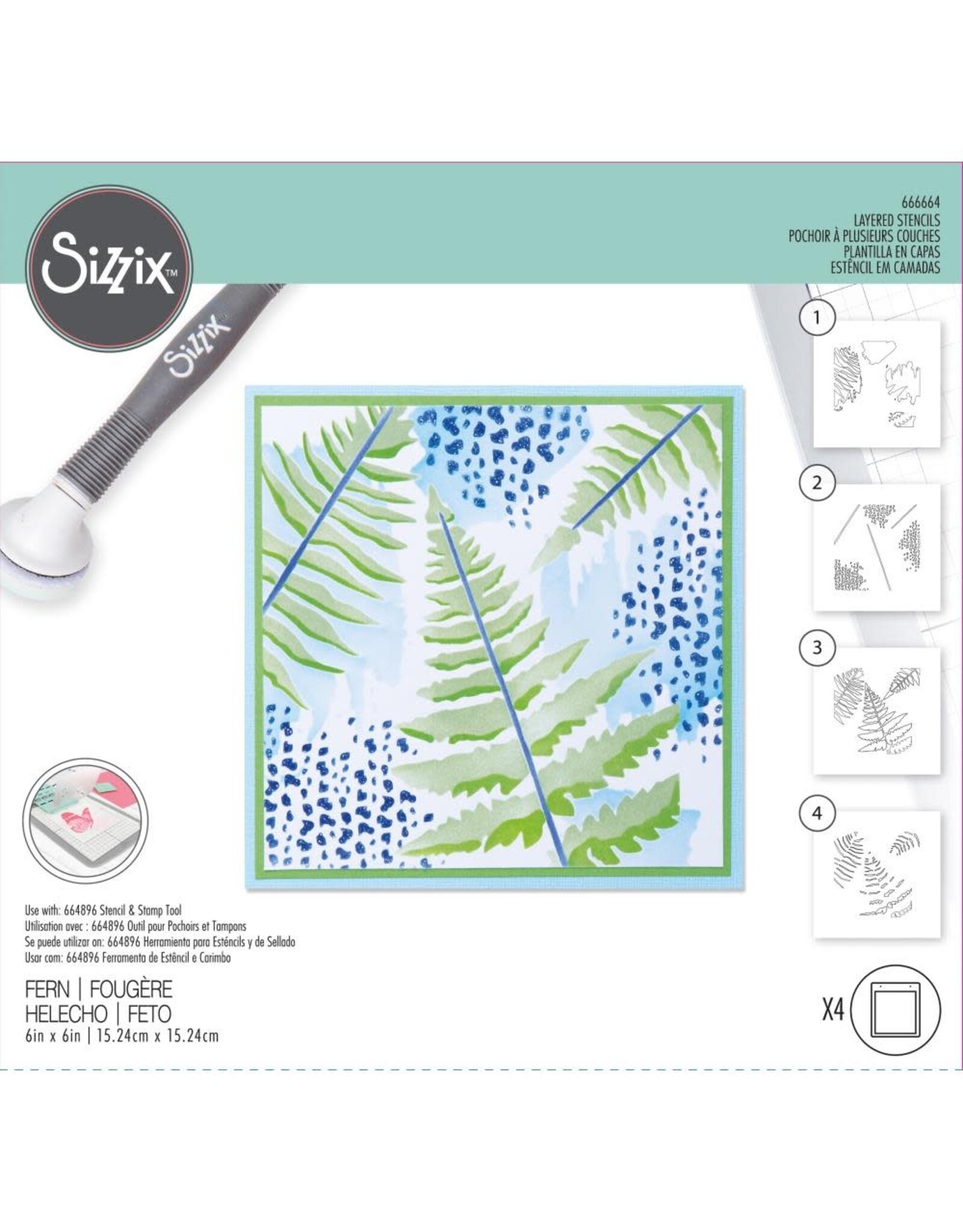 SIZZIX SIZZIX FERN 6x6 LAYERED STENCIL SET 4/PK