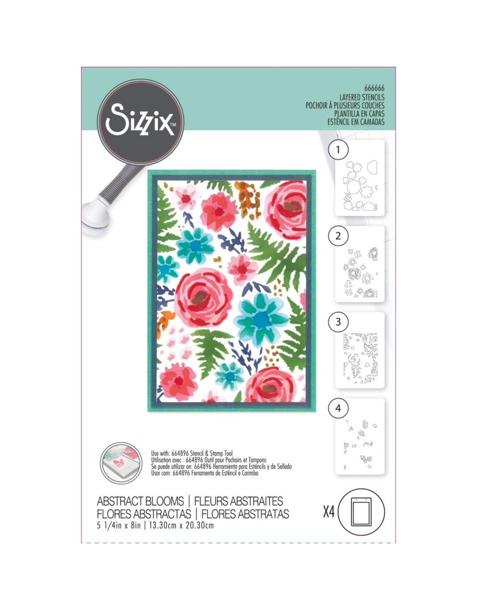 SIZZIX SIZZIX ABSTRACT BLOOMS A6 LAYERED STENCIL SET 4/PK