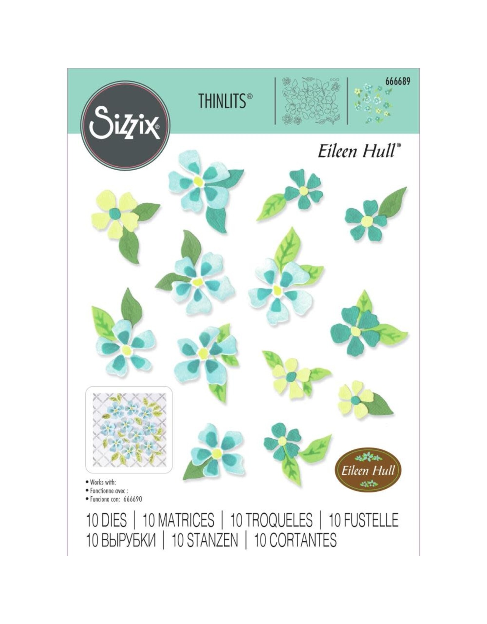 SIZZIX SIZZIX EILEEN HULL THINLITS PAINTERLY BLOOMS & BACKGROUND DIE SET