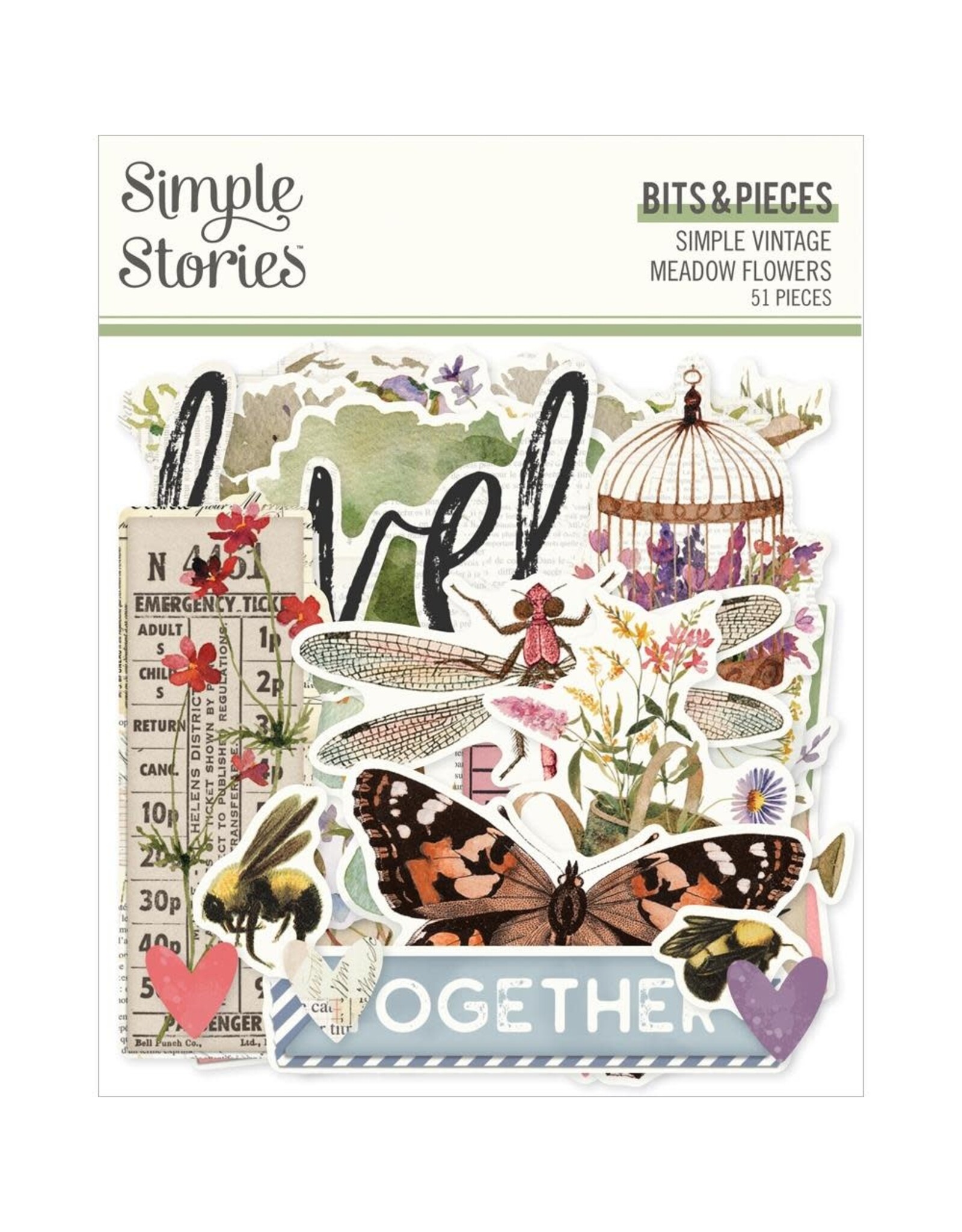 SIMPLE STORIES SIMPLE STORIES SIMPLE VINTAGE MEADOW FLOWERS BITS & PIECES 51/PK