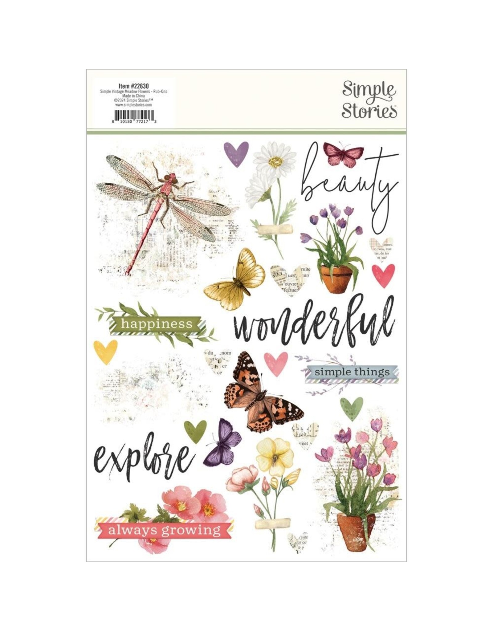 SIMPLE STORIES SIMPLE STORIES SIMPLE VINTAGE MEADOW FLOWERS 6x8 RUB-ONS 2/PK