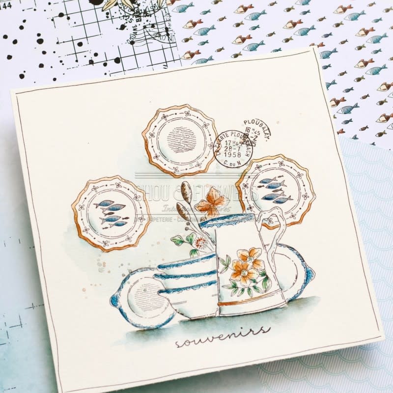 CHOU & FLOWERS CHOU & FLOWERS COLLECTION SOUVENIRS D'ETE FAIENCE CLEAR STAMP SET