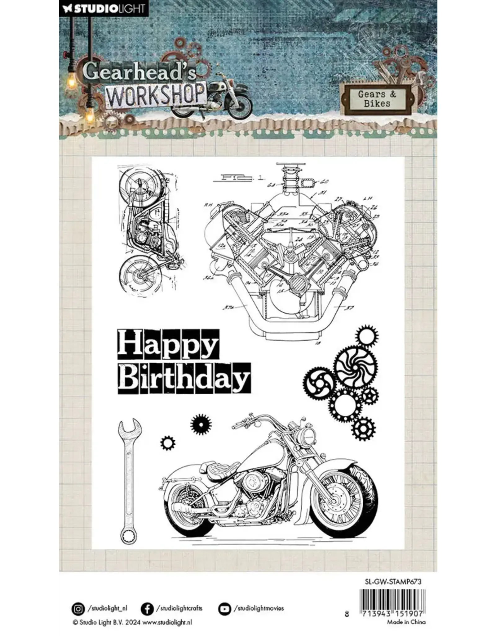 STUDIOLIGHT STUDIOLIGHT GEARHEAD'S WORKSHOP GEARS & BIKES CLEAR STAMP SET