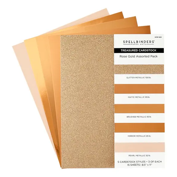 SPELLBINDERS SPELLBINDERS ROSE GOLD ASSORTMENT TREASURED CARDSTOCK 8.5x11 15/PK