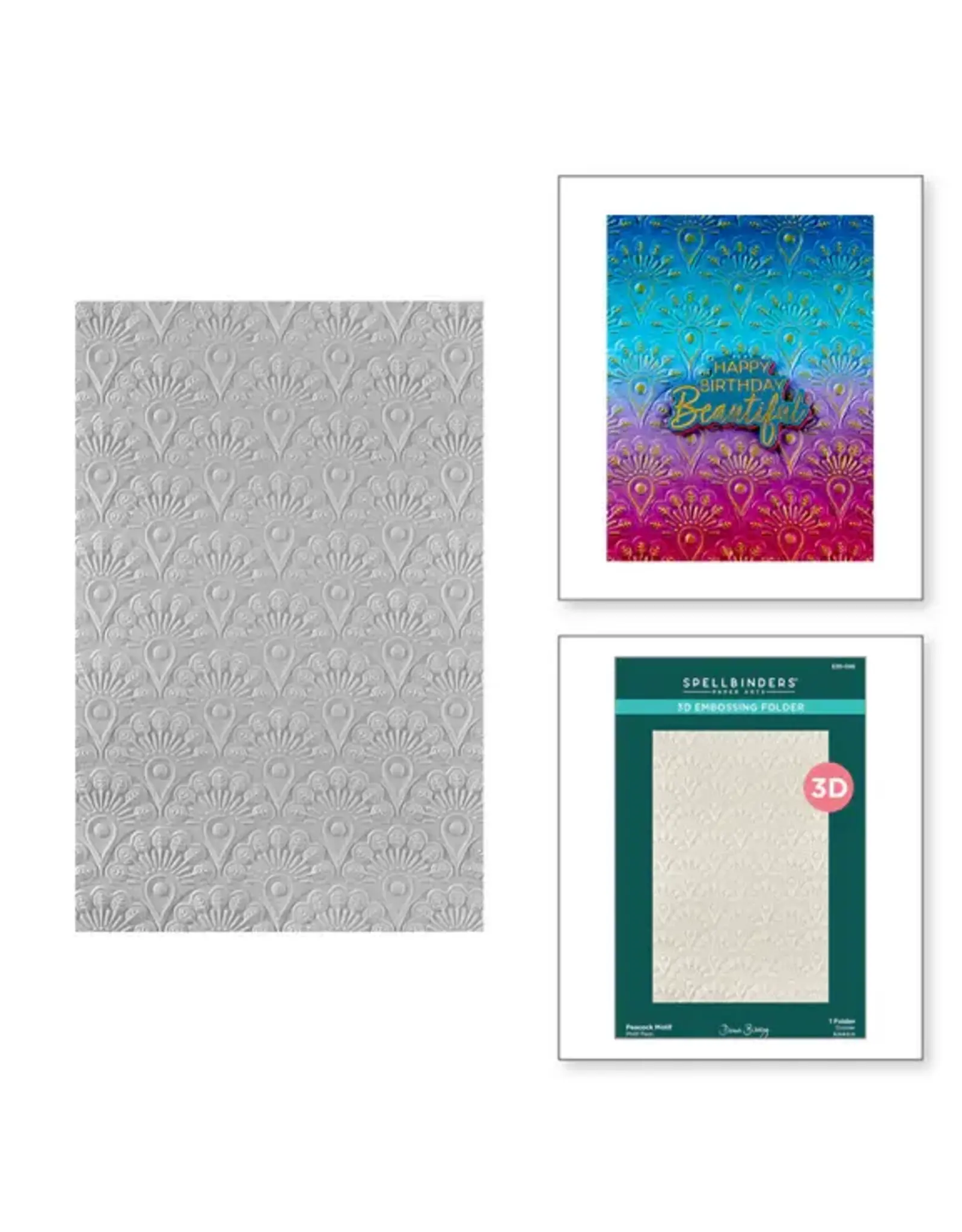 SPELLBINDERS SPELLBINDERS DAWN BIBBY PEACOCK MOTIF PEACOCK PARADISE COLLECTION 3D EMBOSSING FOLDER