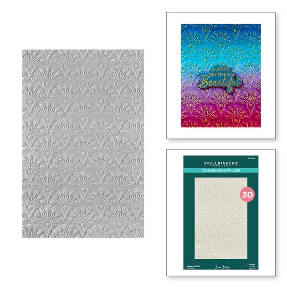 SPELLBINDERS SPELLBINDERS DAWN BIBBY PEACOCK MOTIF PEACOCK PARADISE COLLECTION 3D EMBOSSING FOLDER