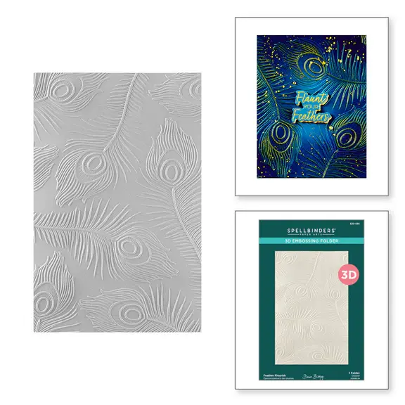 SPELLBINDERS SPELLBINDERS DAWN BIBBY FEATHER FLOURISH PEACOCK PARADISE COLLECTION 3D EMBOSSING FOLDER