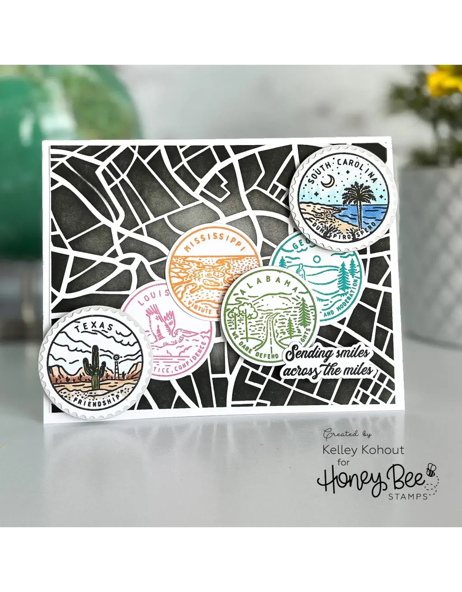 HONEY BEE HONEY BEE STAMPS ROAD MAP 6x6 BACKGROUND STENCIL