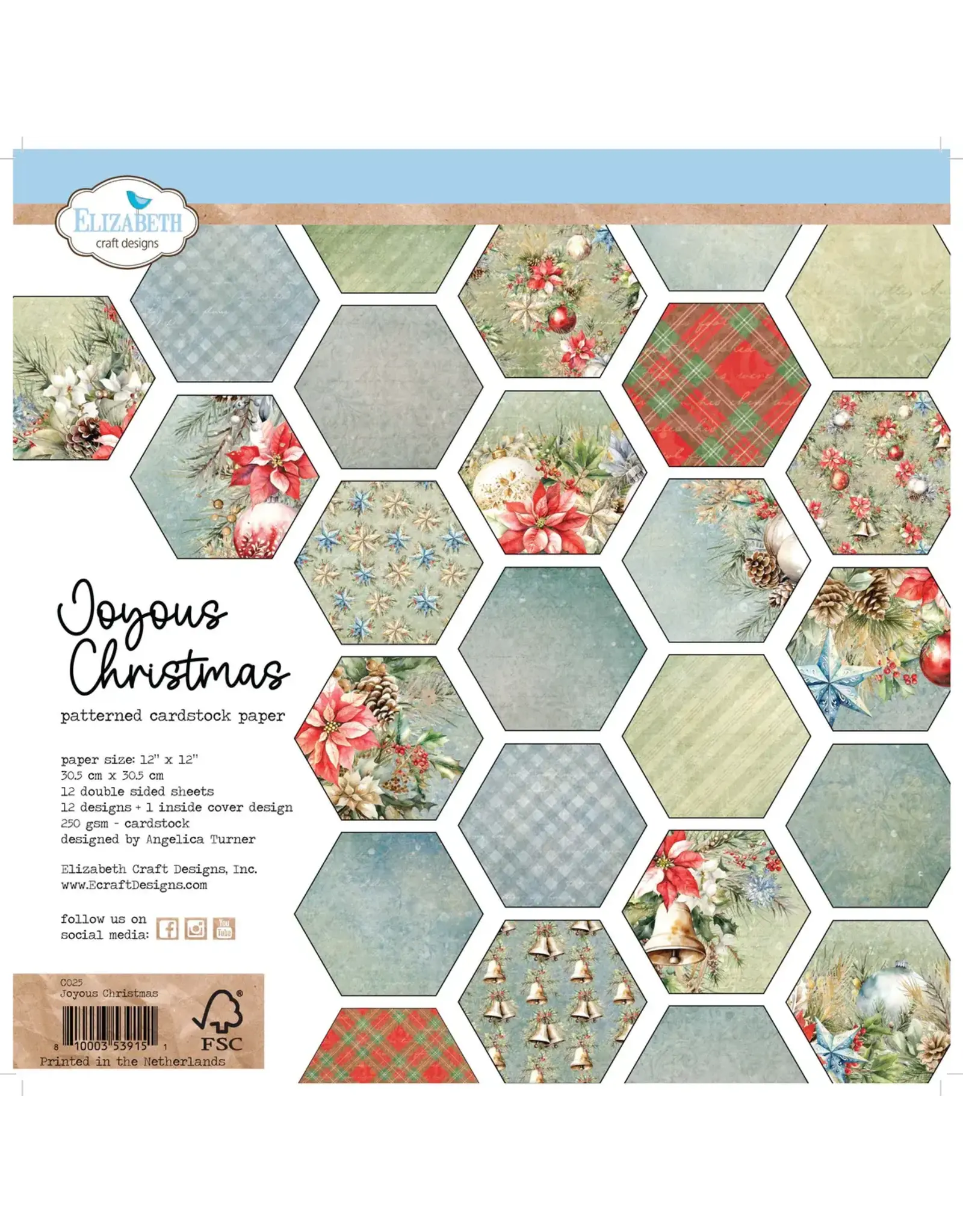 ELIZABETH CRAFT DESIGNS ELIZABETH CRAFT DESIGNS JOYOUS CHRISTMAS 12x12 PAPER PACK