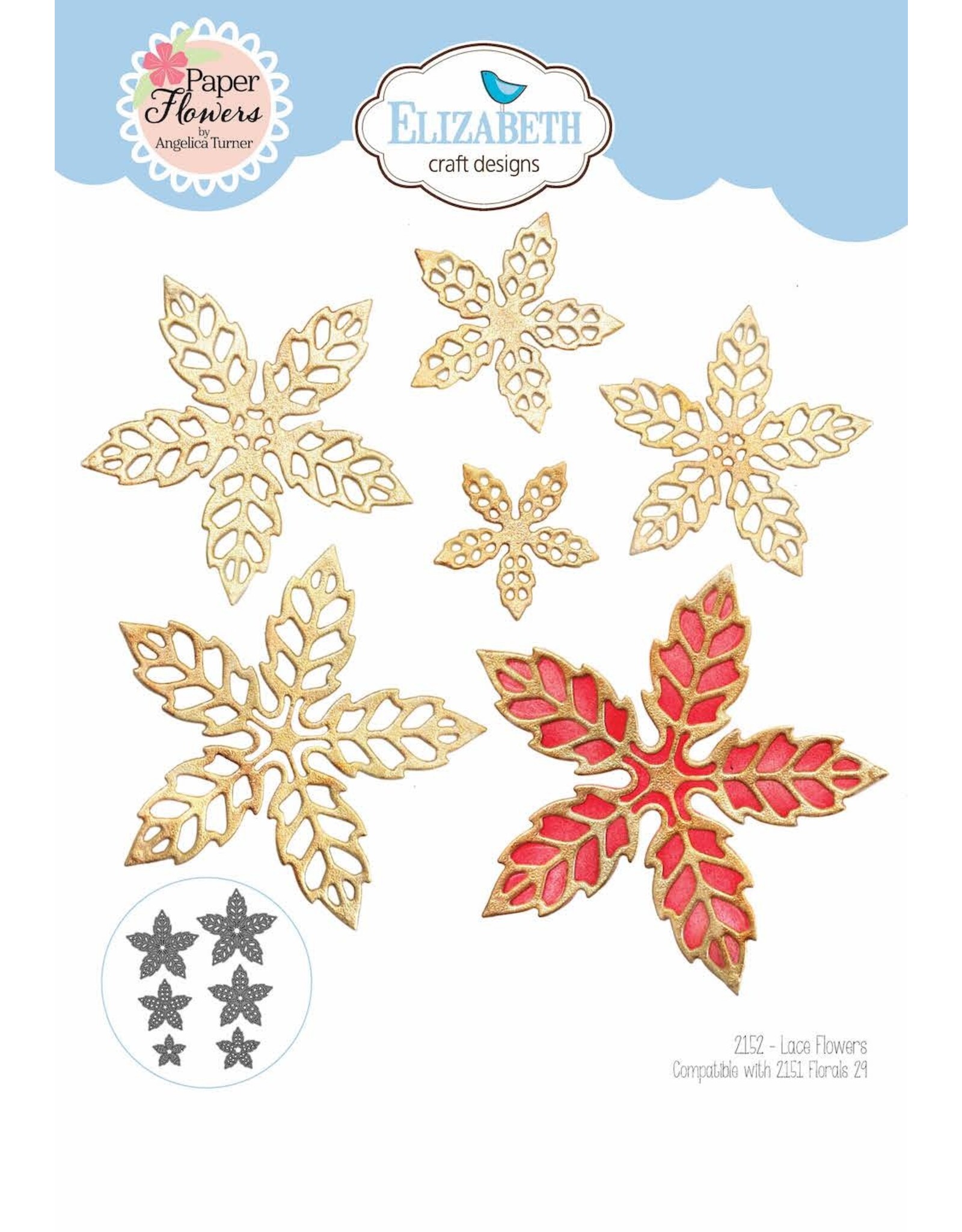 ELIZABETH CRAFT DESIGNS ELIZABETH CRAFT DESIGNS PAPER FLOWERS BY ANGELICA TURNER LACE FLOWERS DIE SET