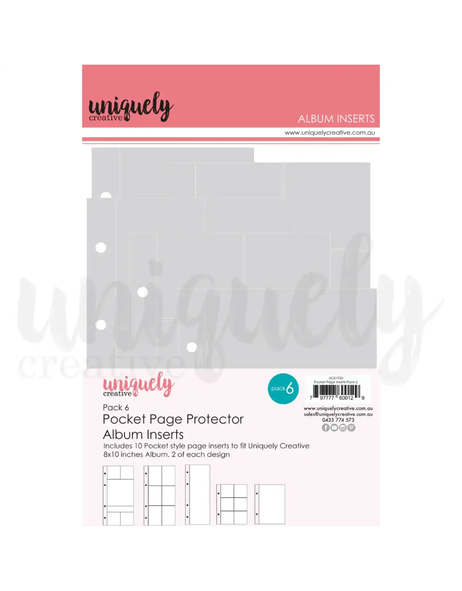 UNIQUELY CREATIVE PACK 6 POCKET PAGE PROTECTOR ALBUM INSERTS