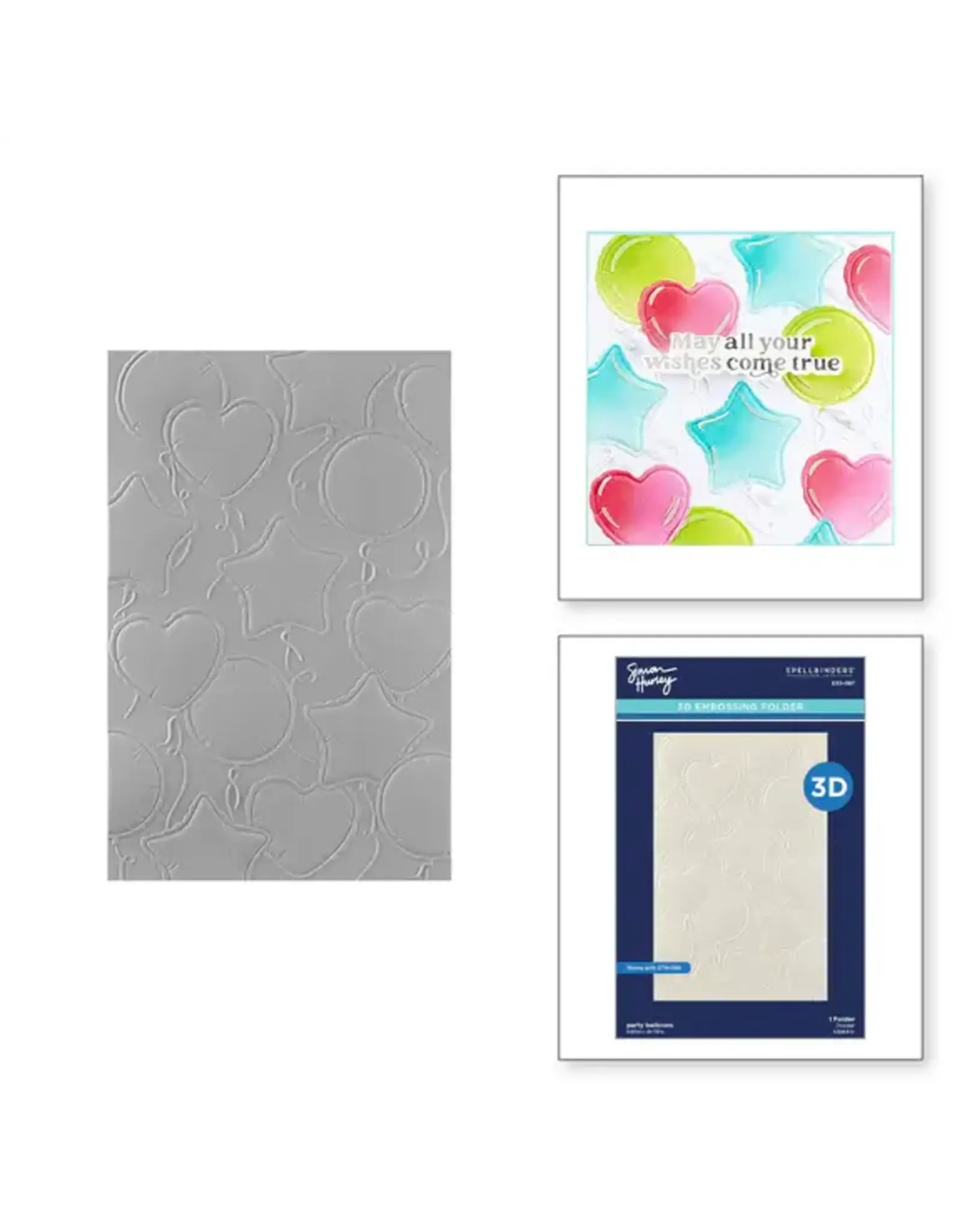 SPELLBINDERS SPELLBINDERS SIMON HURLEY BIRTHDAY BASH COLLECTION PARTY BALLOONS 3D EMBOSSING FOLDER