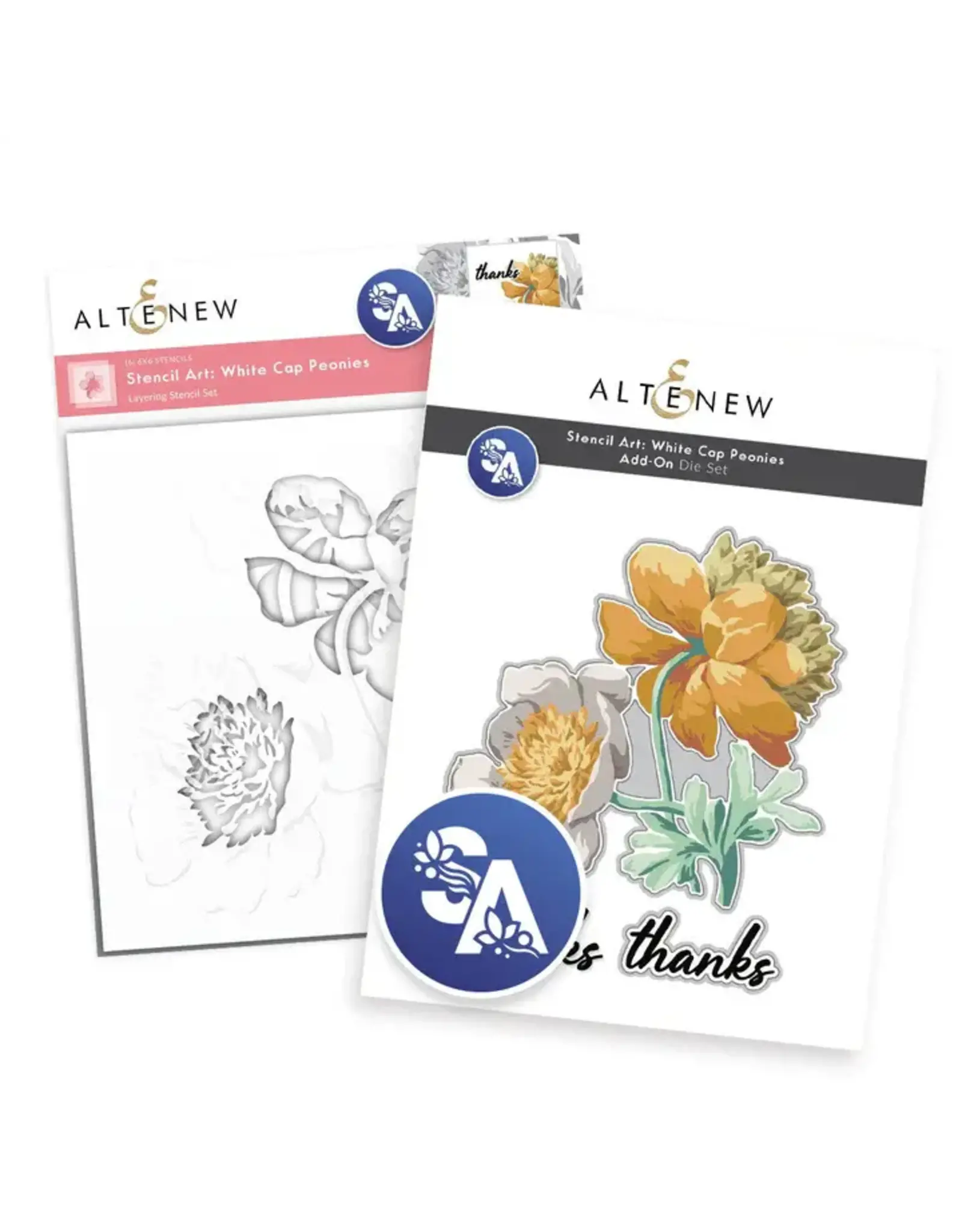 ALTENEW ALTENEW STENCIL ART: WHITE CAP PEONIES LAYERING STENCIL SET 6/PK AND ADD-ON DIE