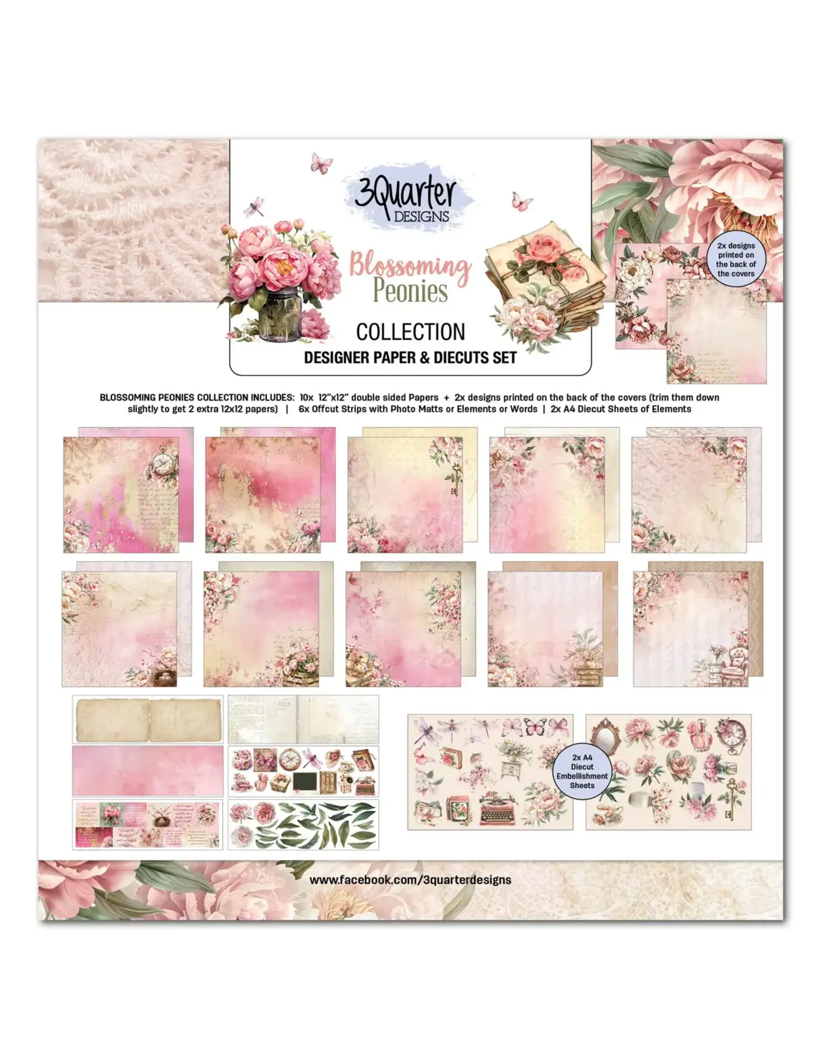 3QUARTER DESIGNS 3QUARTER DESIGNS BLOSSOMING PEONIES 12x12 COLLECTION PACK