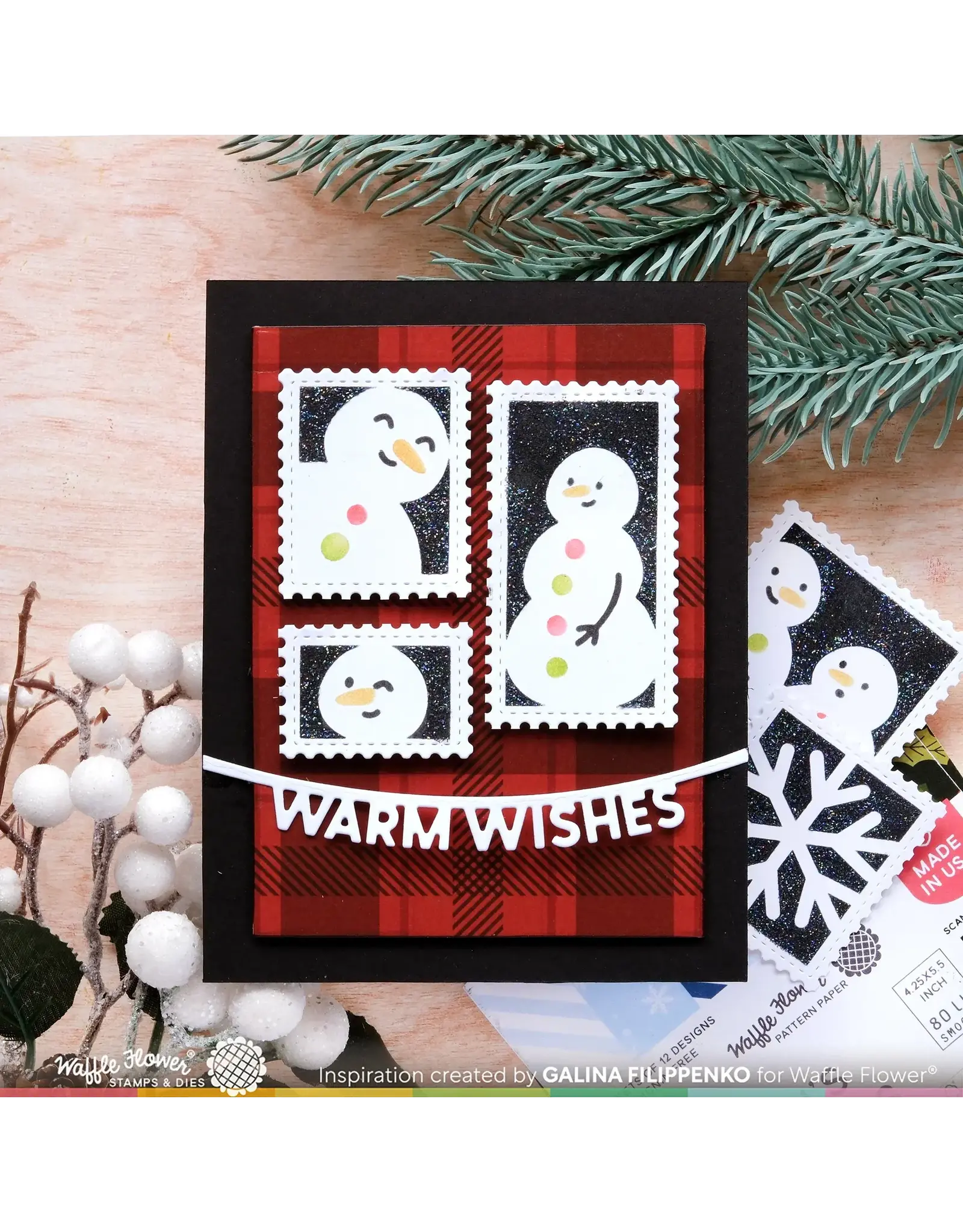 WAFFLE FLOWER WAFFLE FLOWER POSTAGE COLLAGE SNOWMAN STENCIL