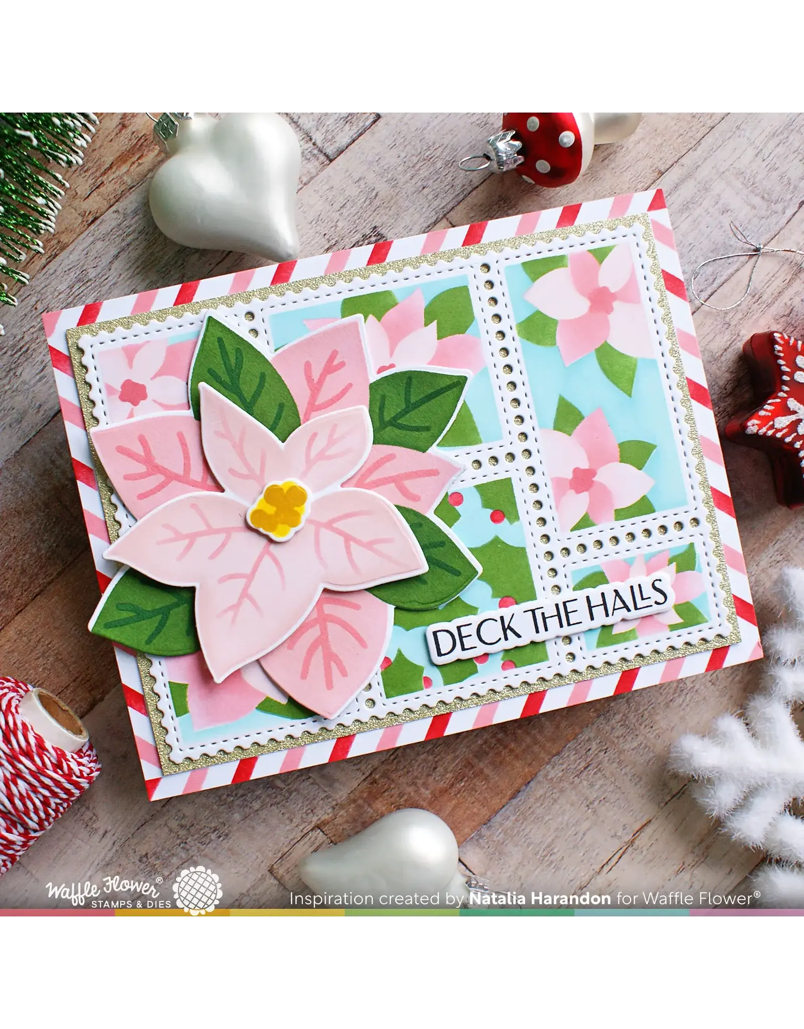 WAFFLE FLOWER WAFFLE FLOWER POSTAGE COLLAGE POINSETTIA STENCIL SET 4/PK