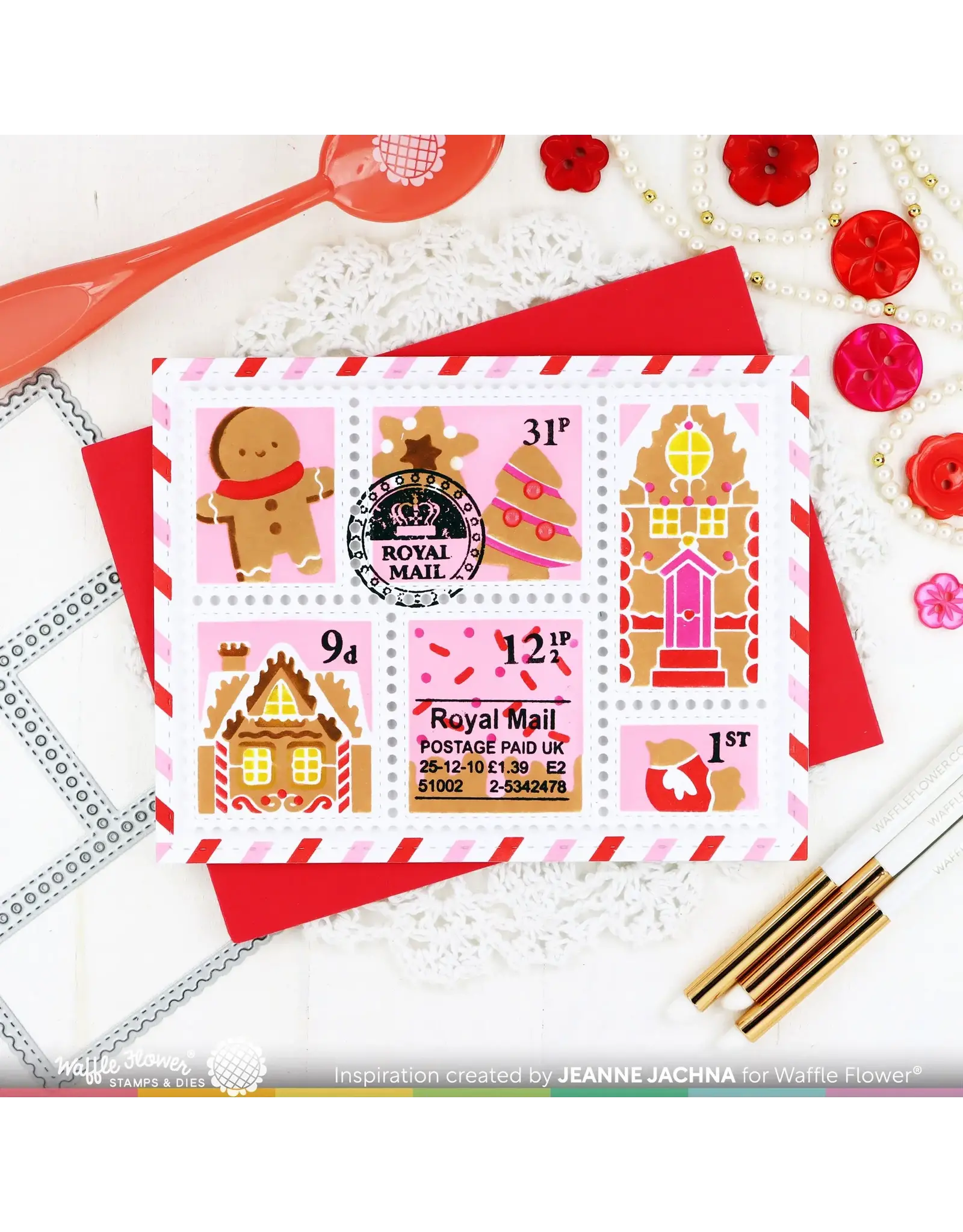 WAFFLE FLOWER WAFFLE FLOWER POSTAGE COLLAGE GINGERBREAD STENCIL SET 4/PK