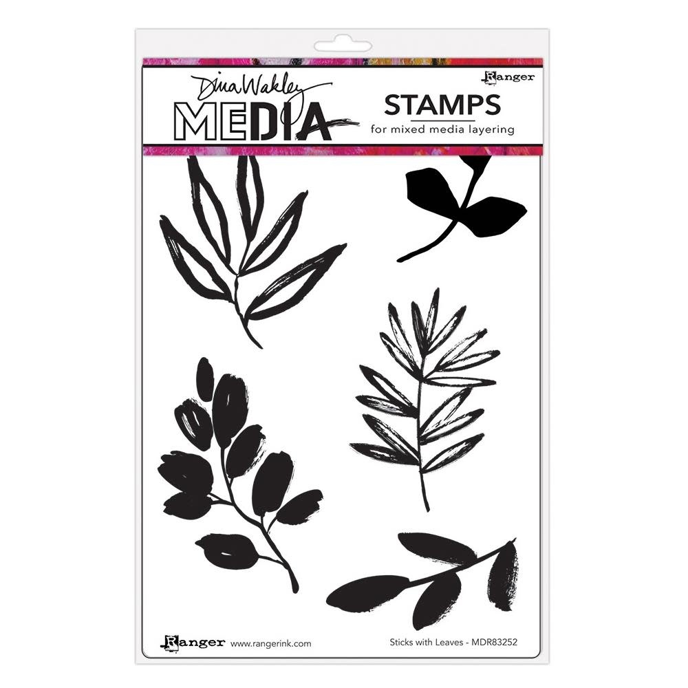 RANGER RANGER DINA WAKLEY MEDIA STICKS WITH LEAVES CLING STAMP SET