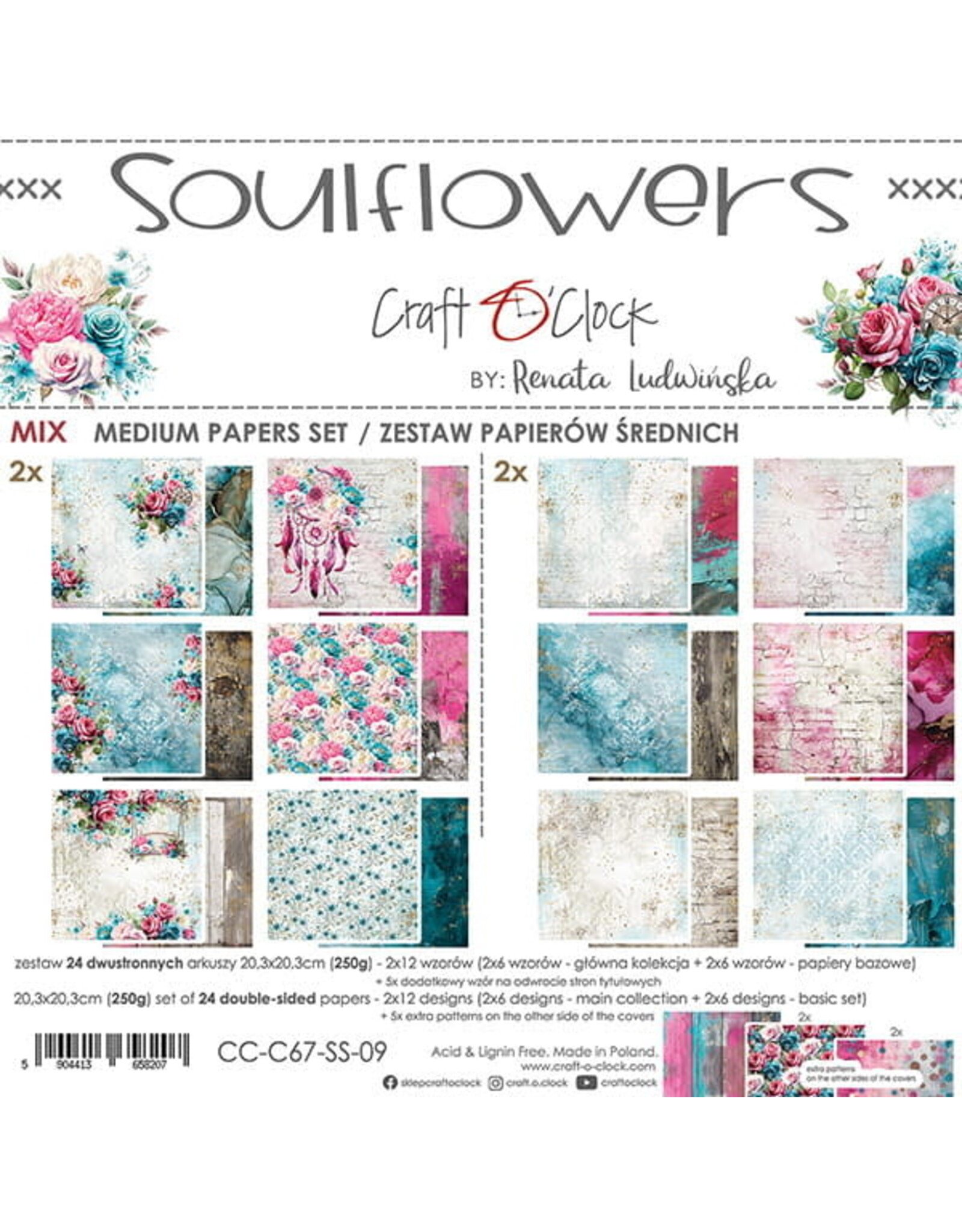 CRAFT O'CLOCK CRAFT O'CLOCK SOULFLOWERS 8x8 MEDIUM-MIX PAPERS SET 24 SHEETS