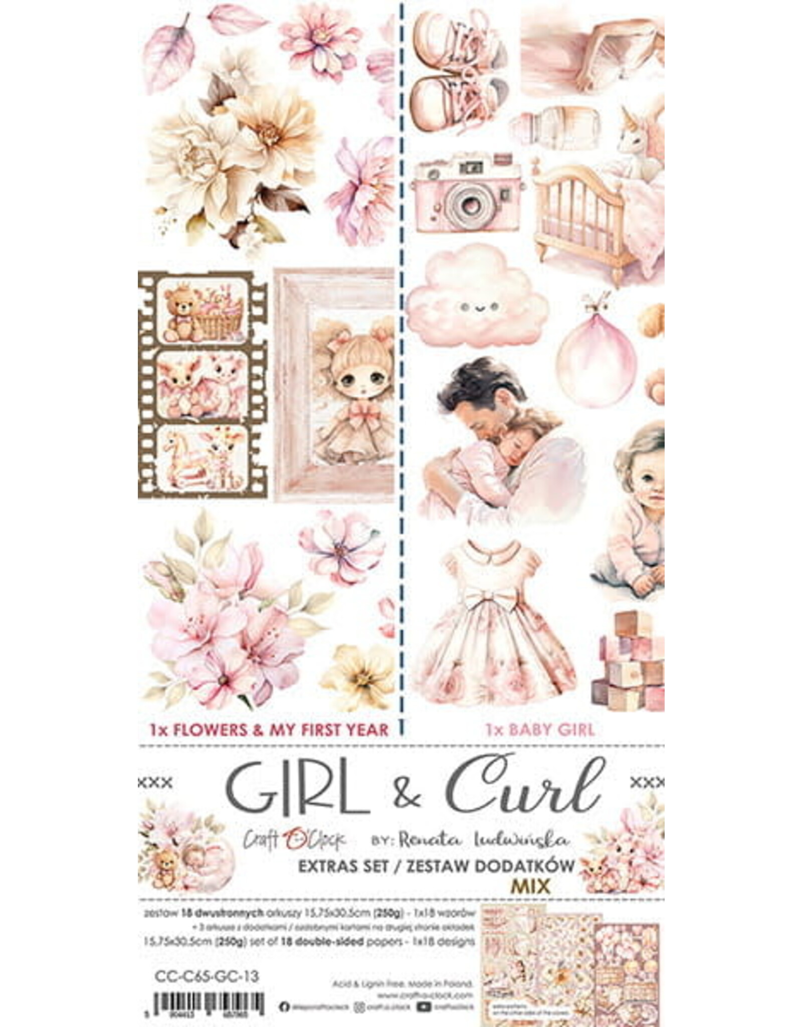 CRAFT O'CLOCK CRAFT O'CLOCK GIRL & CURL EXTRAS SET-MIX 6x12 COLLECTION PACK 18 SHEETS