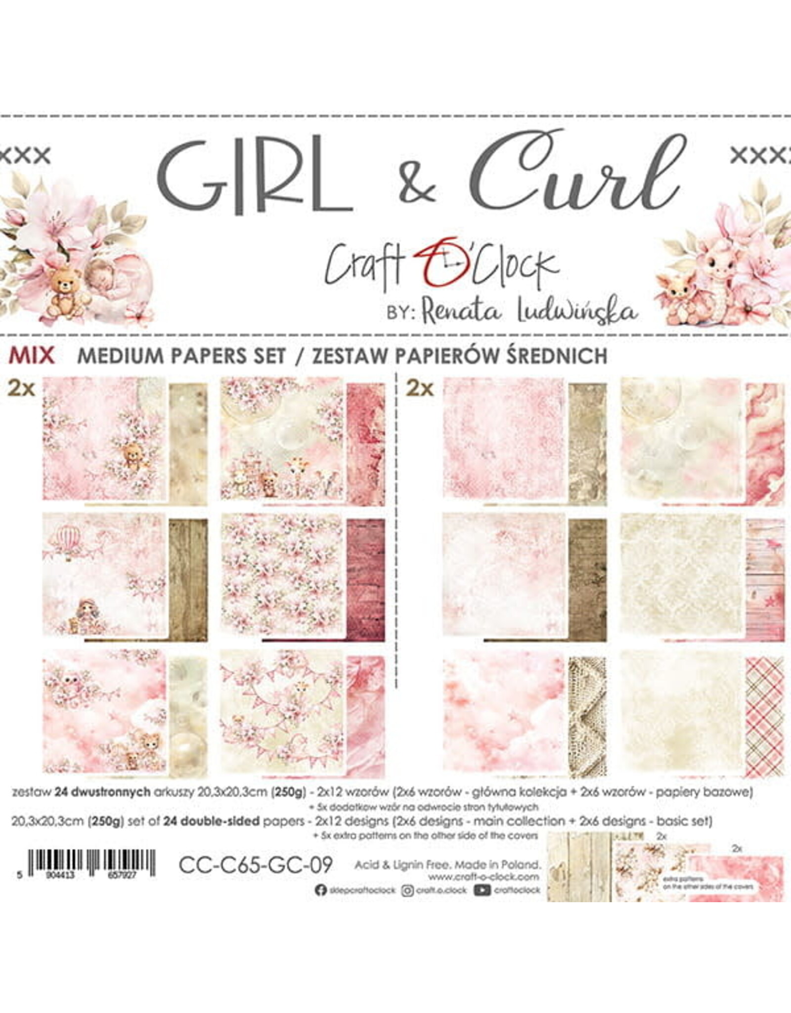 CRAFT O'CLOCK CRAFT O'CLOCK GIRL & CURL 8x8 MEDIUM-MIX PAPERS SET 24 SHEETS