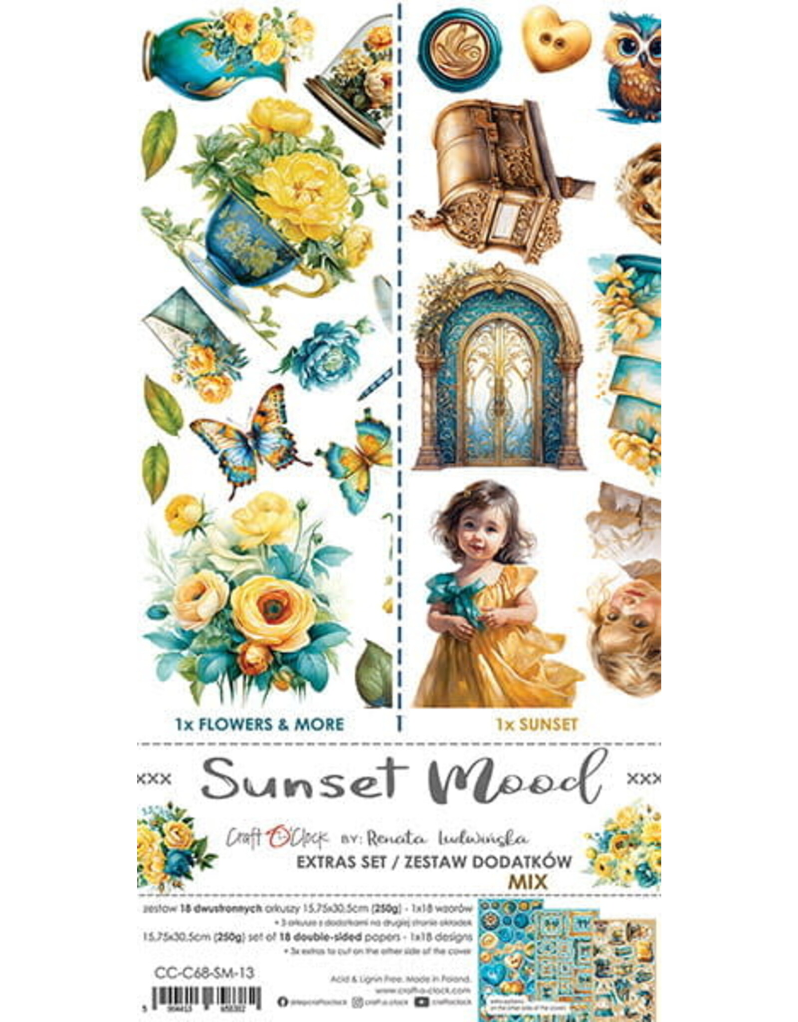 CRAFT O'CLOCK CRAFT O'CLOCK SUNSET MOOD EXTRAS SET-MIX 6x12  COLLECTION PACK 18 SHEETS