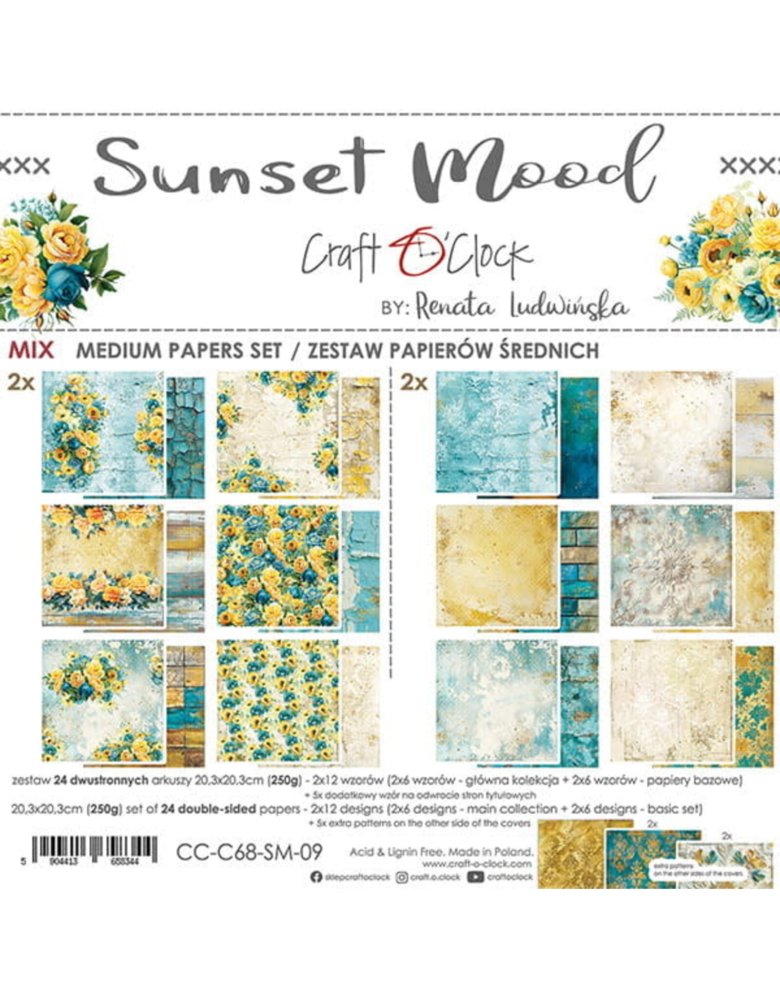 CRAFT O'CLOCK CRAFT O'CLOCK SUNSET MOOD 8x8 MEDIUM-MIX PAPERS SET 24 SHEETS