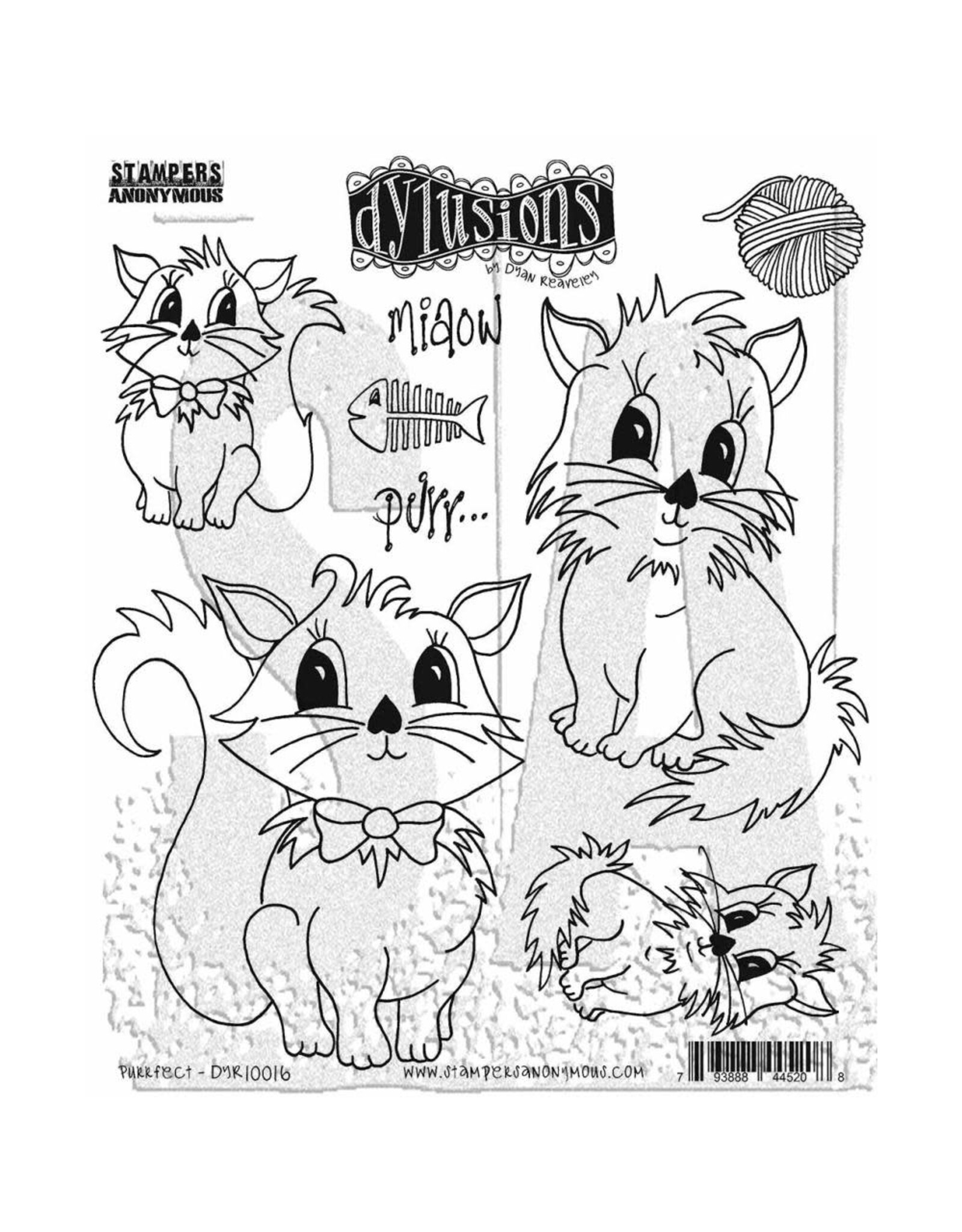 RANGER DYLUSIONS PURRFECT 8.5x7 CLING STAMP SET