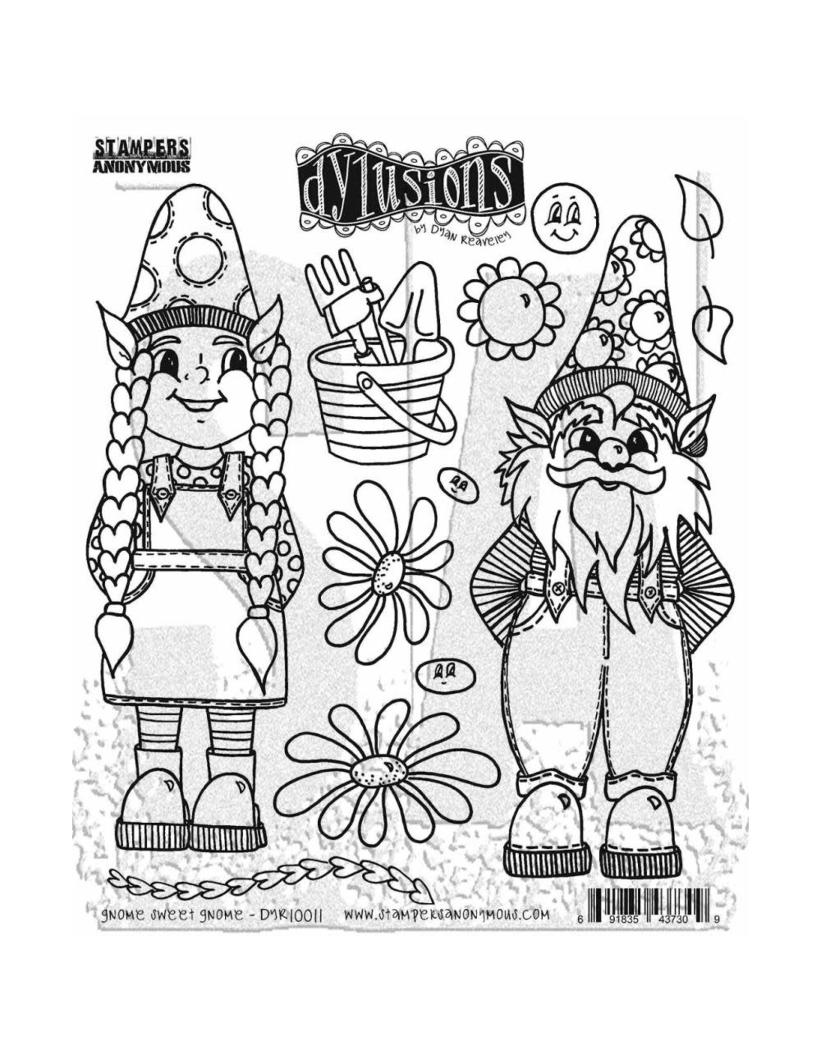 RANGER DYLUSIONS GNOME SWEET GNOME 8.5x7 CLING STAMP SET