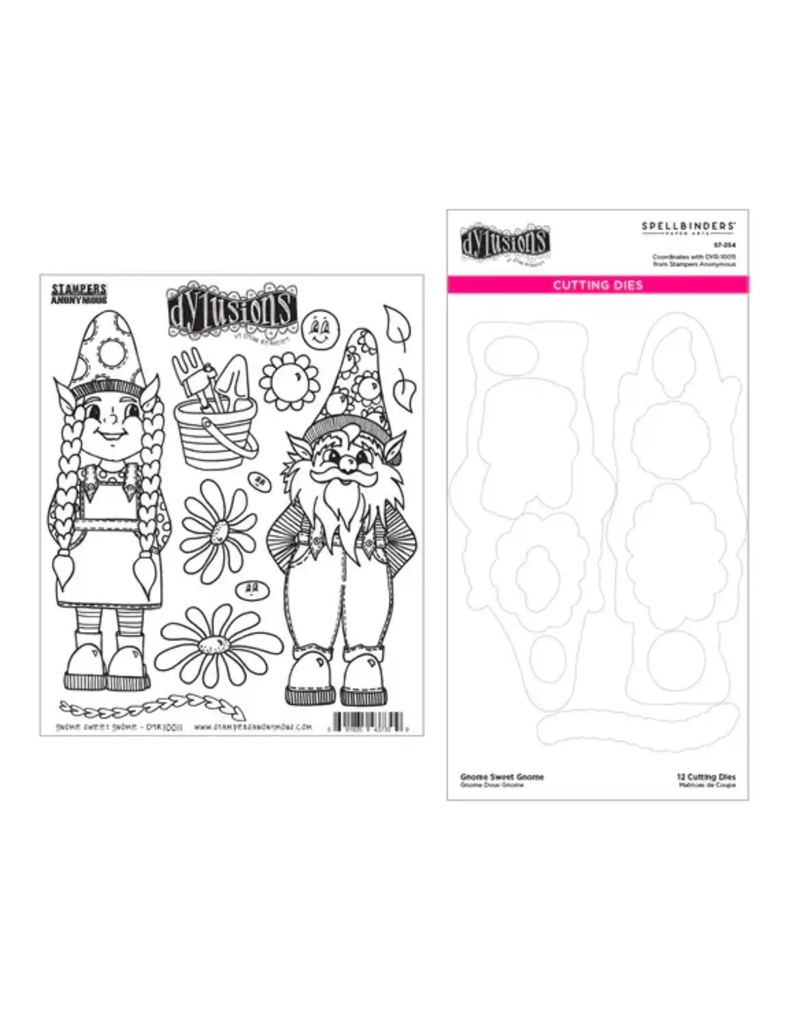 SPELLBINDERS SPELLBINDERS DYAN REAVELEY GNOME SWEET GNOME CLING STAMP AND DIE BUNDLE