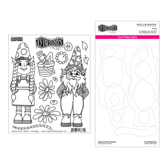 SPELLBINDERS SPELLBINDERS DYAN REAVELEY GNOME SWEET GNOME CLING STAMP AND DIE BUNDLE