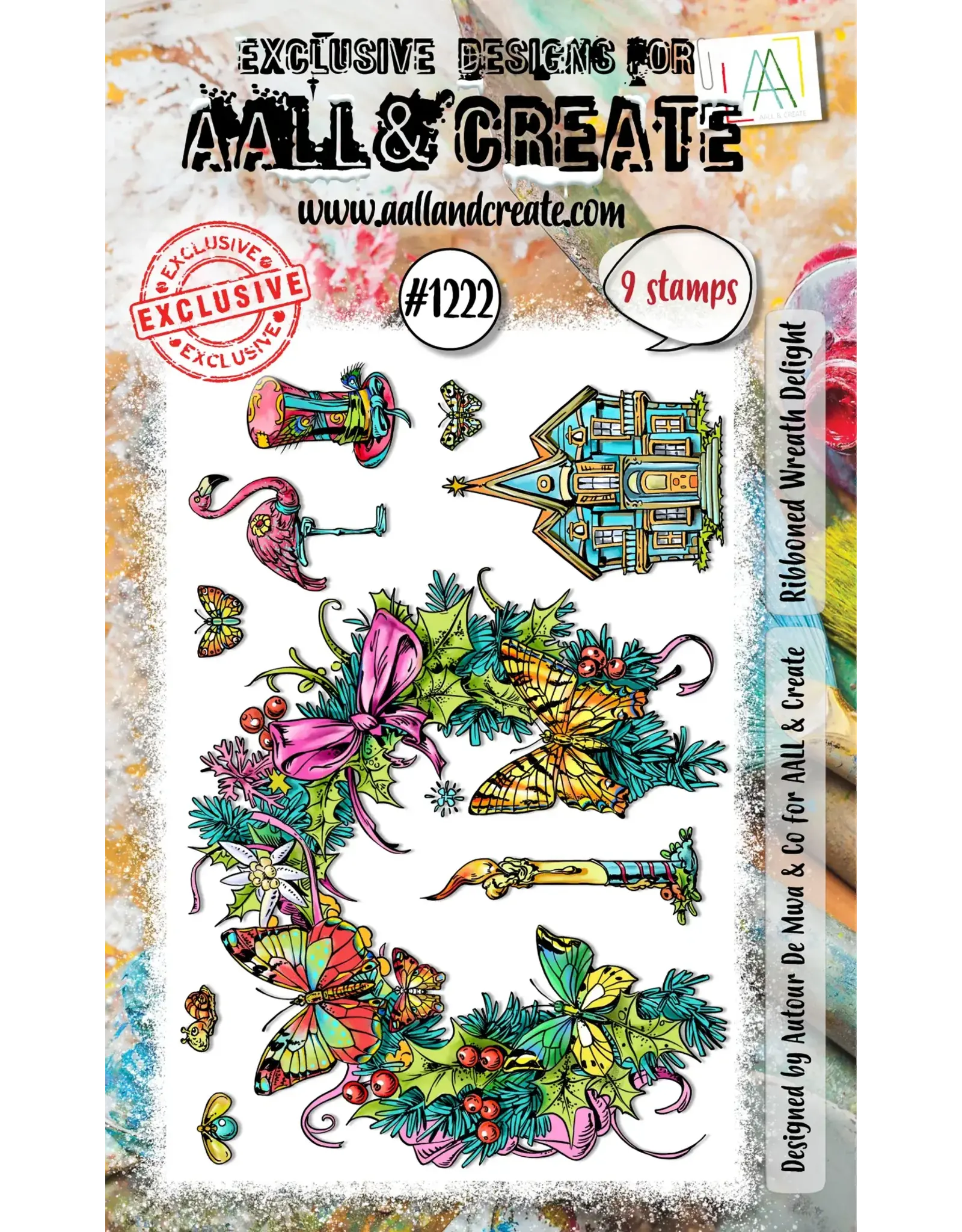 AALL & CREATE AALL & CREATE AUTOUR DE MWA #1222 RIBBONED WREATH DELIGHT A6 CLEAR STAMP SET
