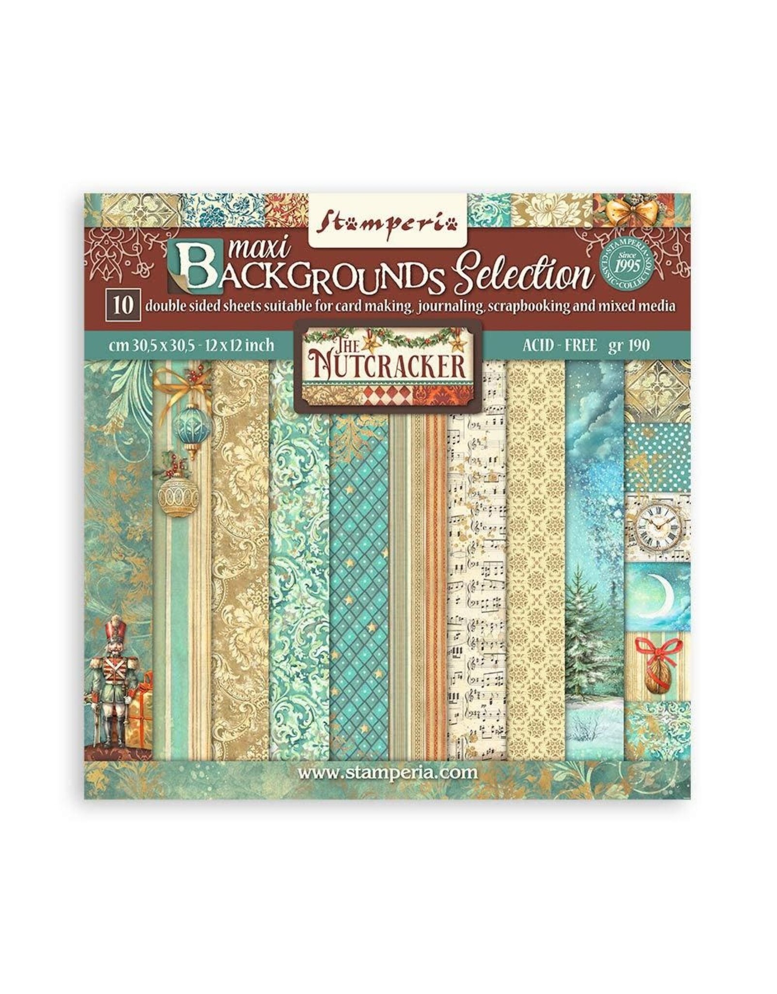 STAMPERIA STAMPERIA THE NUTCRACKER COLLECTION MAXI BACKGROUNDS SELECTION 12X12 COLLECTION PACK 10 SHEETS