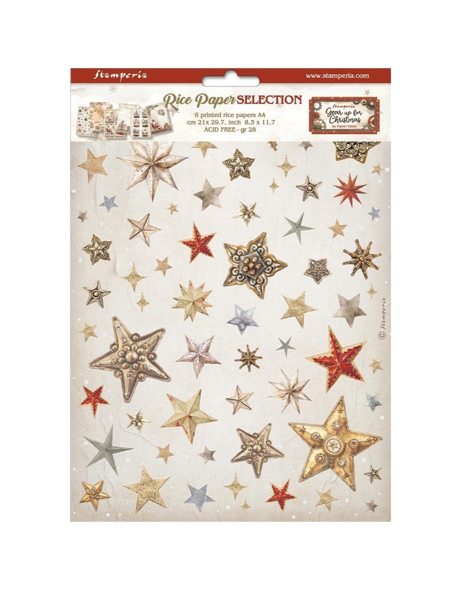 STAMPERIA STAMPERIA GEAR UP FOR CHRISTMAS COLLECTION ASSORTED A4 RICE PAPER 6/PK