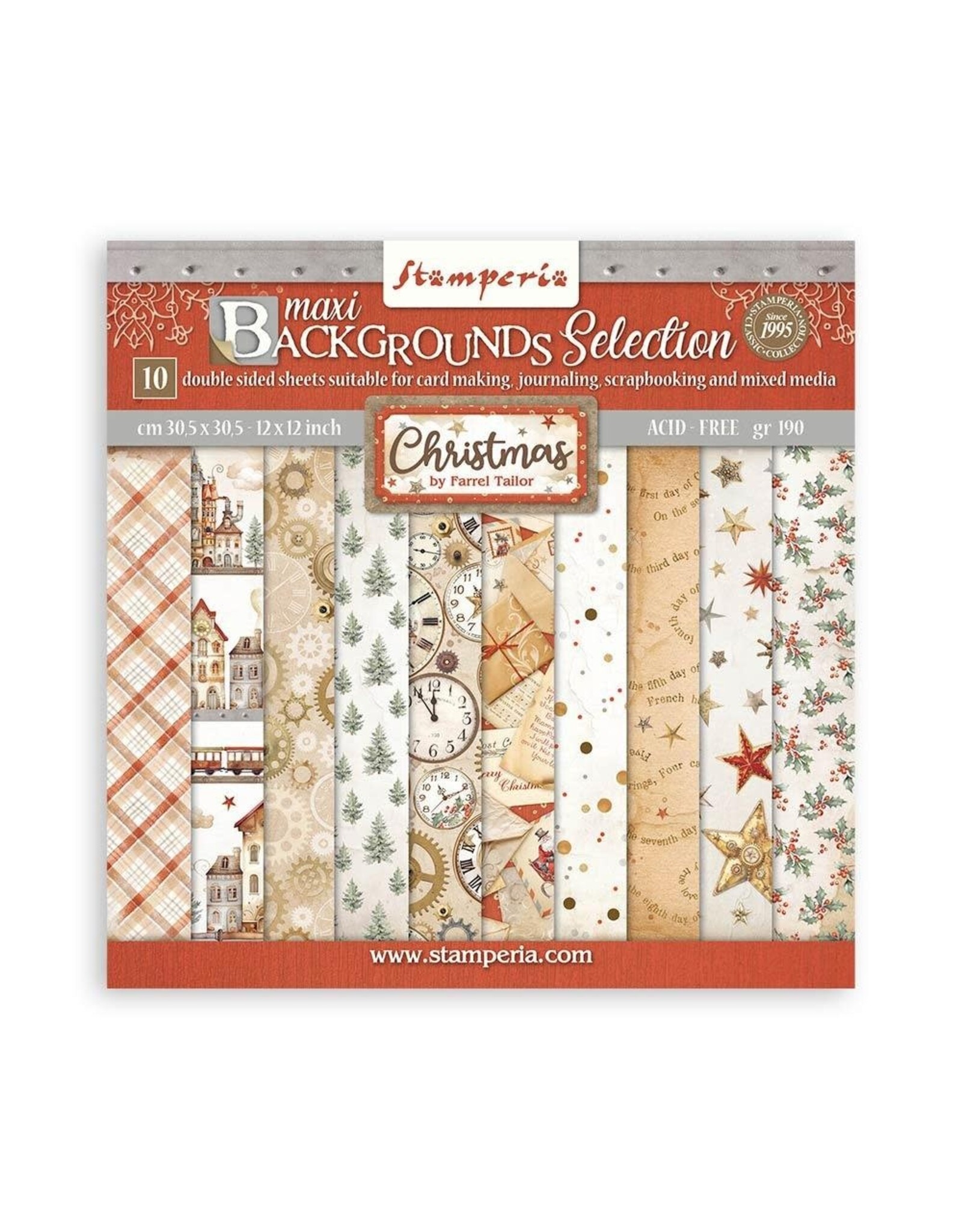 STAMPERIA STAMPERIA GEAR UP FOR CHRISTMAS COLLECTION MAXI BACKGROUNDS SELECTION 12X12 COLLECTION PACK 10 SHEETS