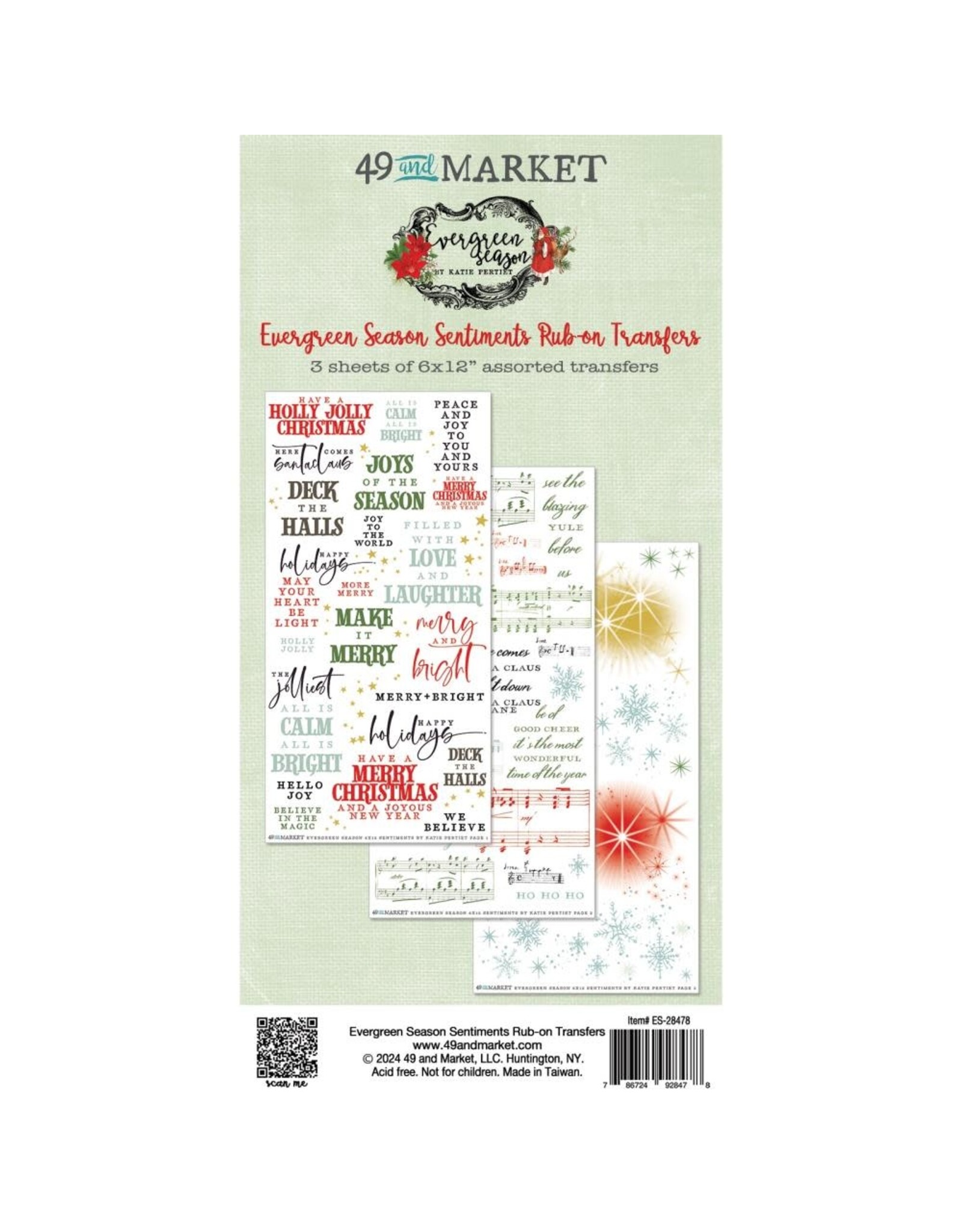 49 AND MARKET 49 AND MARKET EVERGREEN SENTIMENTS 6x12 RUB-ON TRANSFER SET 3/PK