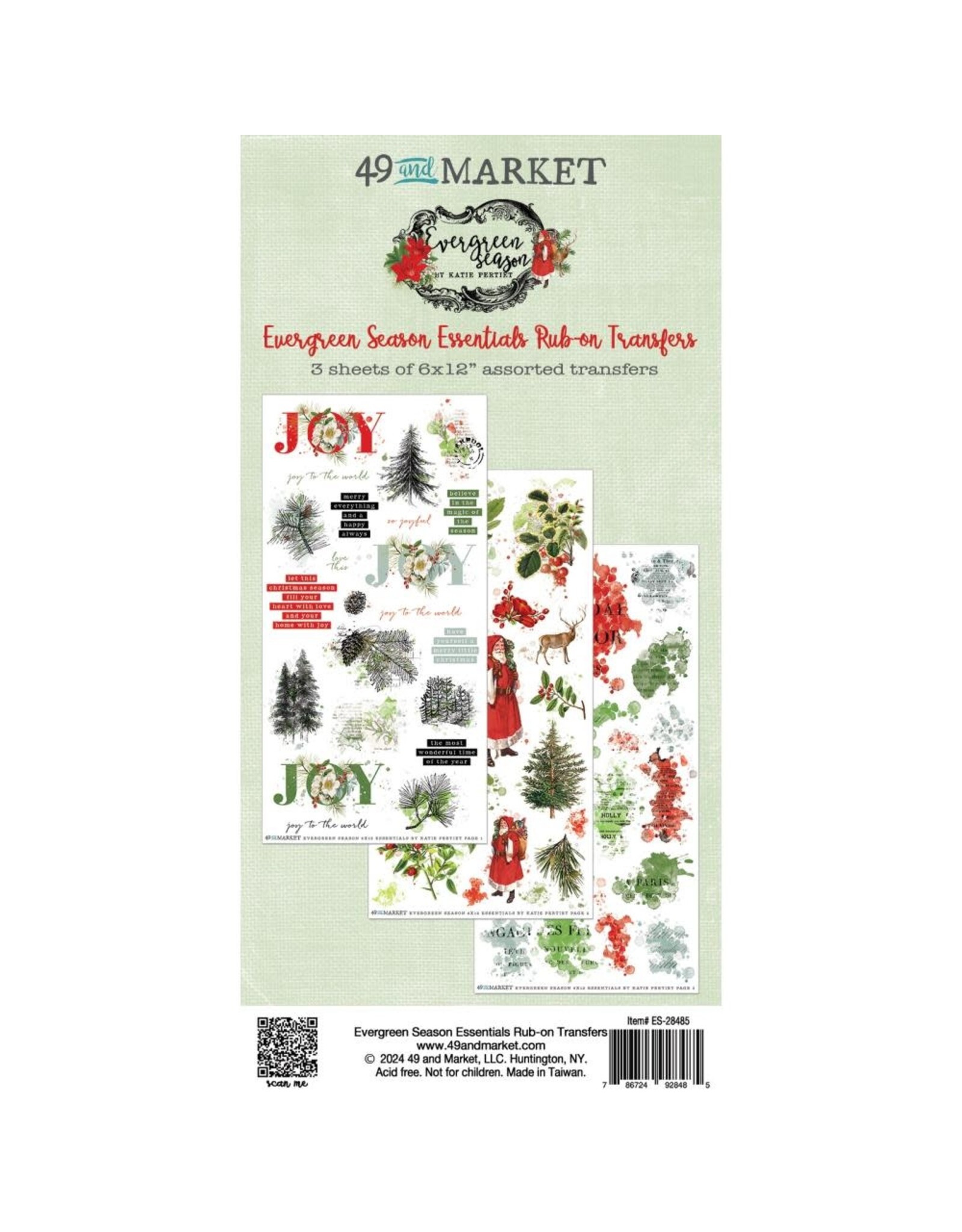 49 AND MARKET 49 AND MARKET EVERGREEN ESSENTIALS 6x12 RUB-ON TRANSFER SET 3/PK