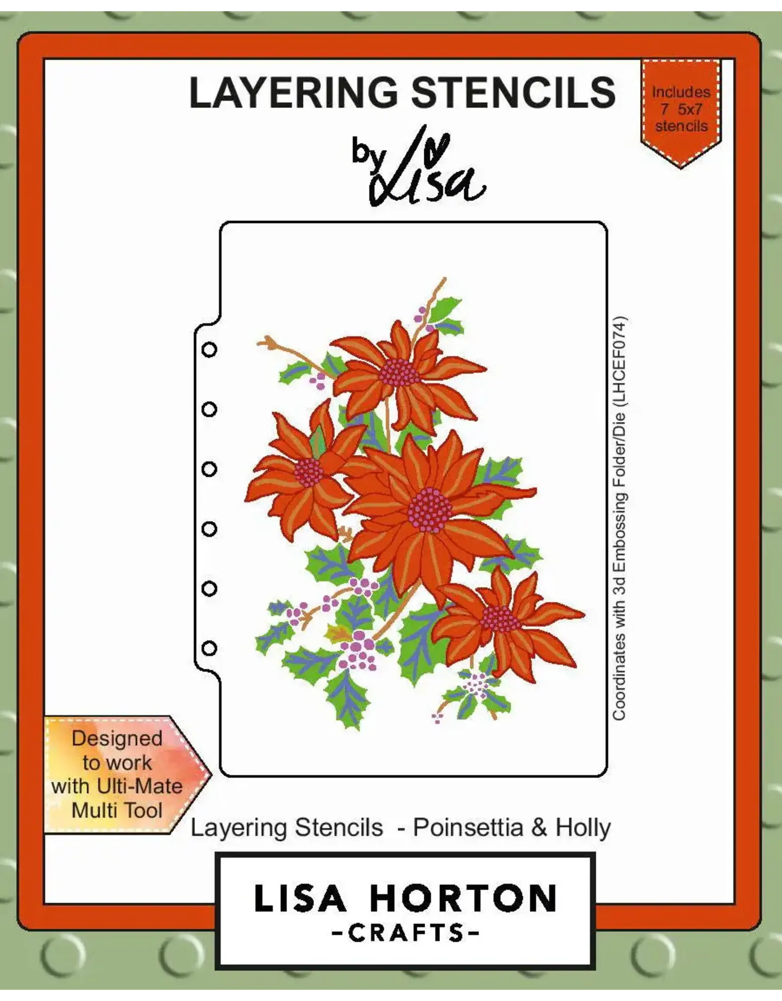 LISA HORTON CRAFTS LISA HORTON CRAFTS POINSETTIA & HOLLY 5x7 LAYERING STENCIL SET