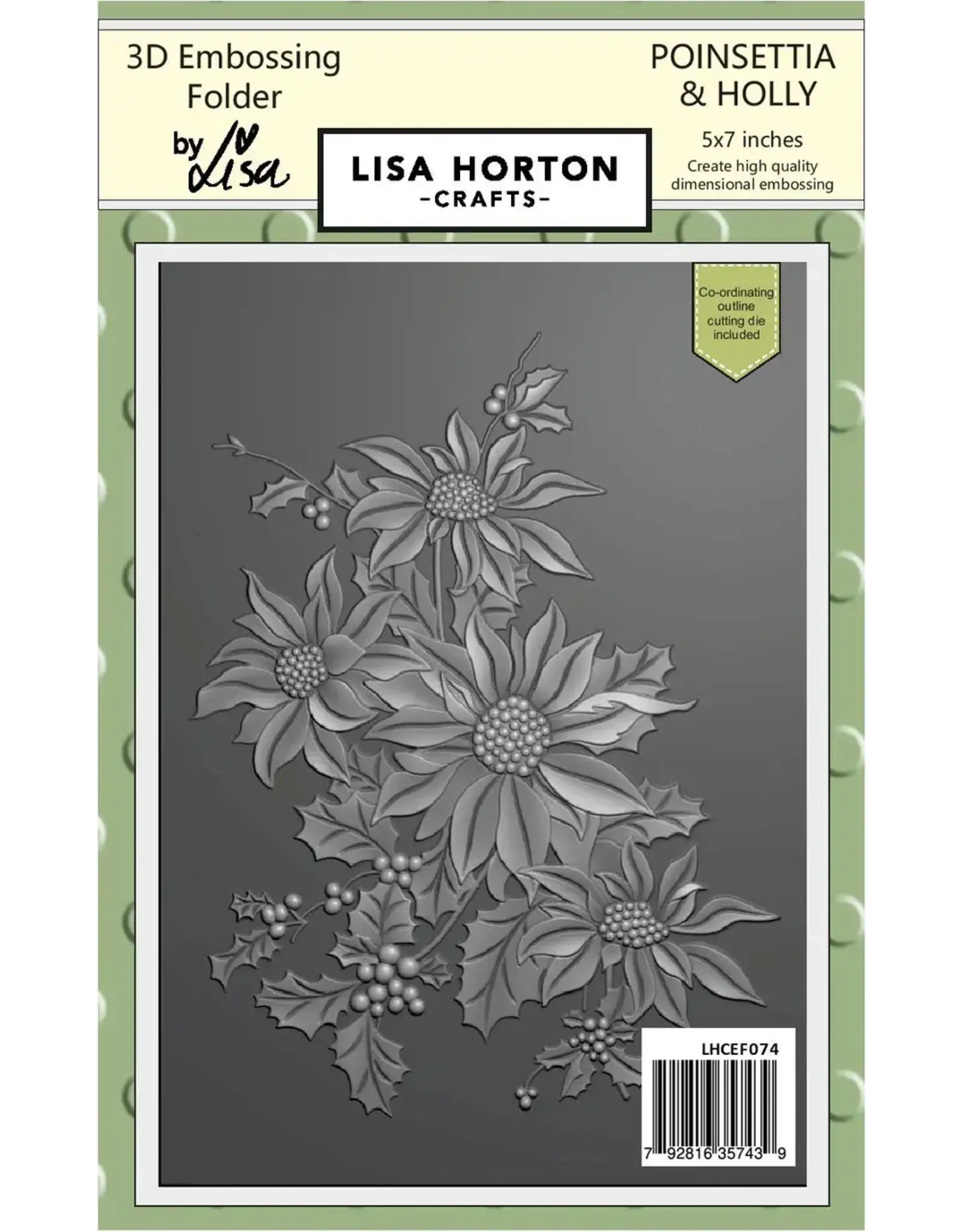 LISA HORTON CRAFTS LISA HORTON CRAFTS POINSETTIA & HOLLY 5x73D EMBOSSING FOLDER & DIE SET