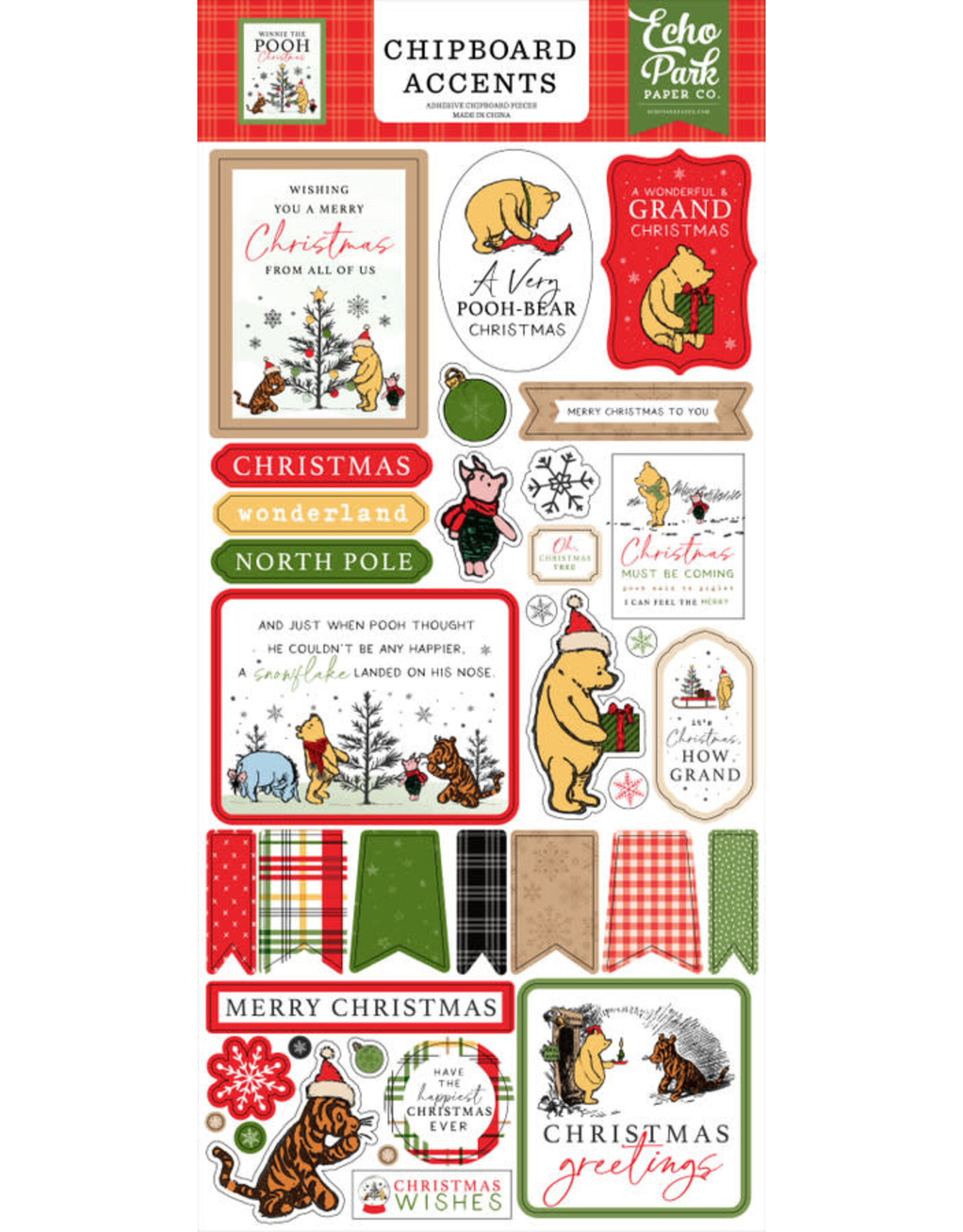 ECHO PARK PAPER ECHO PARK WINNIE THE POOH CHRISTMAS 6x13 CHIPBOARD ACCENTS