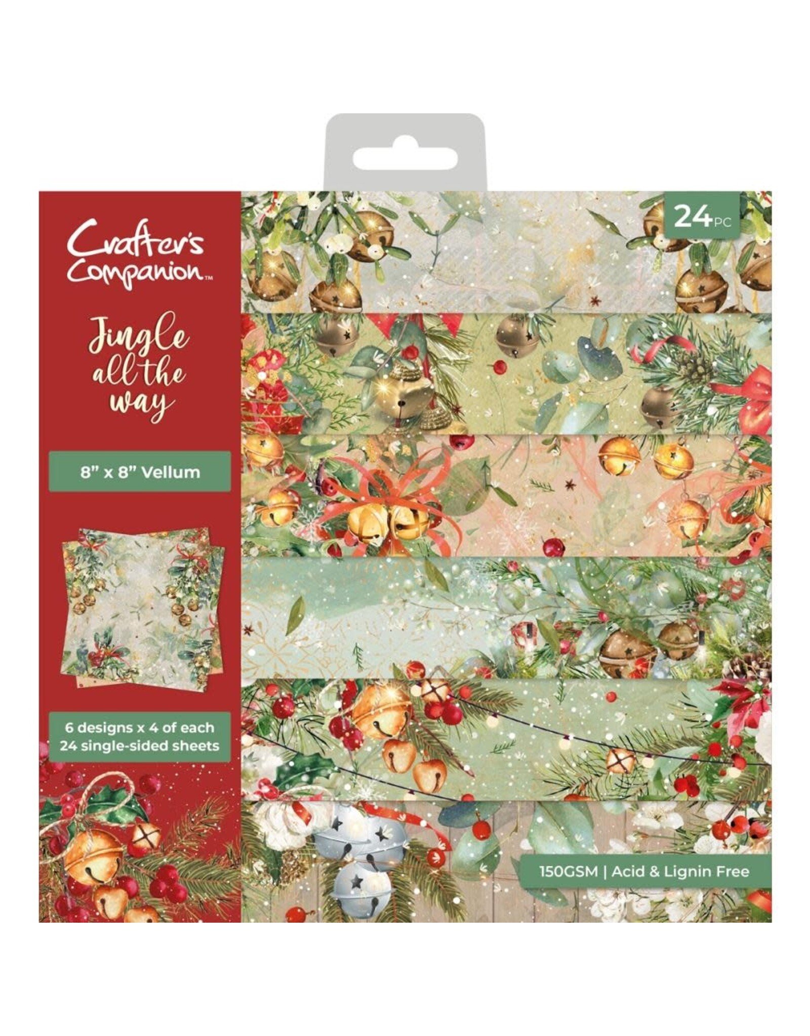 CRAFTERS COMPANION CRAFTERS COMPANION JINGLE ALL THE WAY 8x8 VELLUM PAD 24 SHEETS