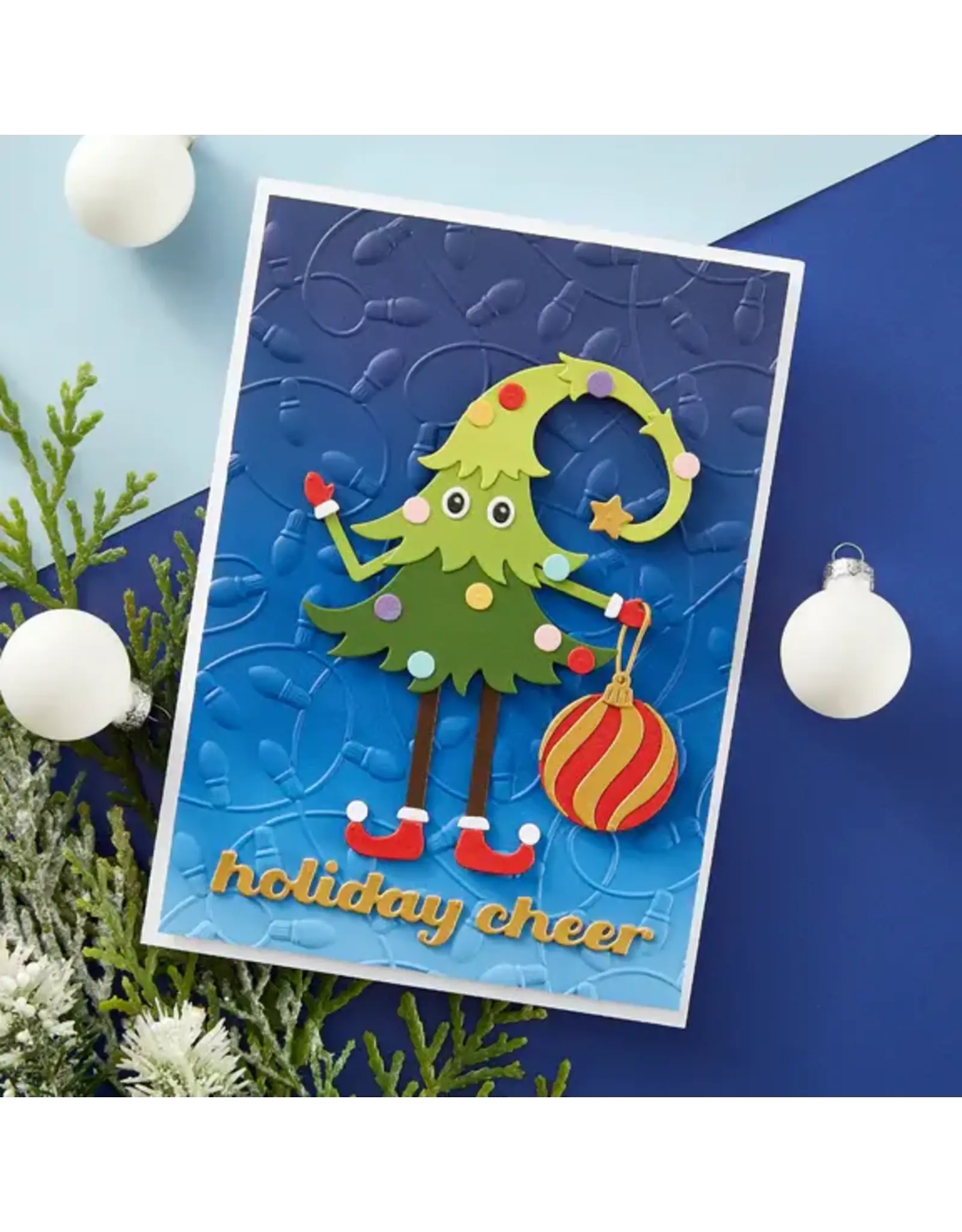 SPELLBINDERS SPELLBINDERS THE DANCIN' CHRISTMAS FRIENDS COLLECTION LAYERED HOLIDAY LIGHTS 3D EMBOSSING FOLDER AND STENCIL BUNDLE