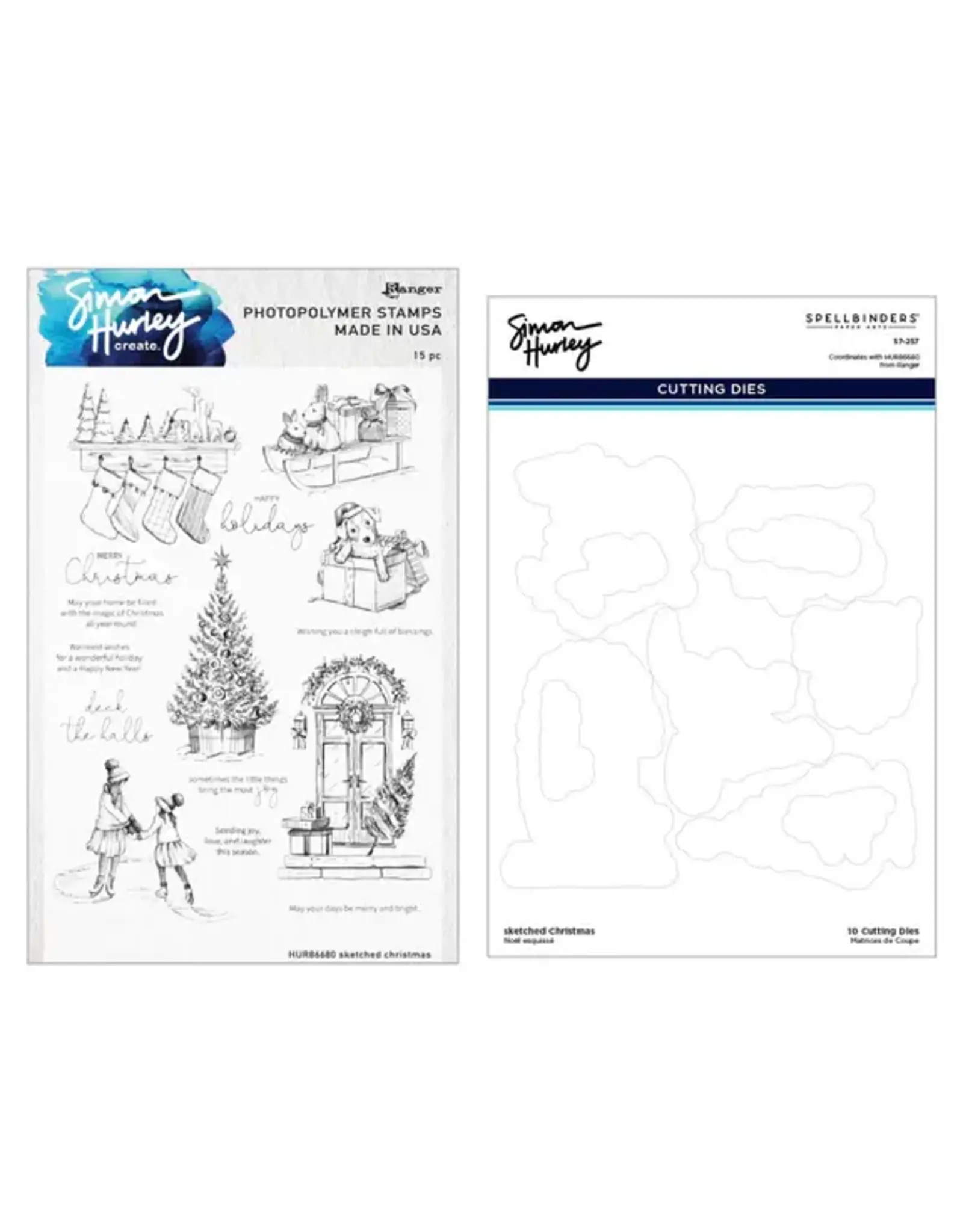 SPELLBINDERS SPELLBINDERS SIMON HURLEY SKETCHED CHRISTMAS CLEAR STAMP AND DIE BUNDLE